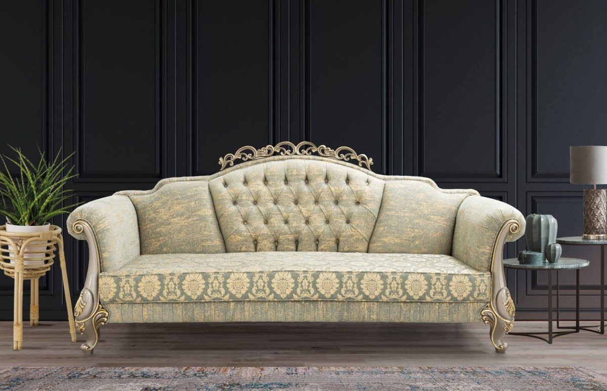 Casa Padrino Sofa Luxus Barock Wohnzimmer / x Sofa elegantem Sofa mit Muster Barock / 110 - H. Prunkvolles / Barockstil 90 Möbel - 225 Gold Grau x cm Gold Grün