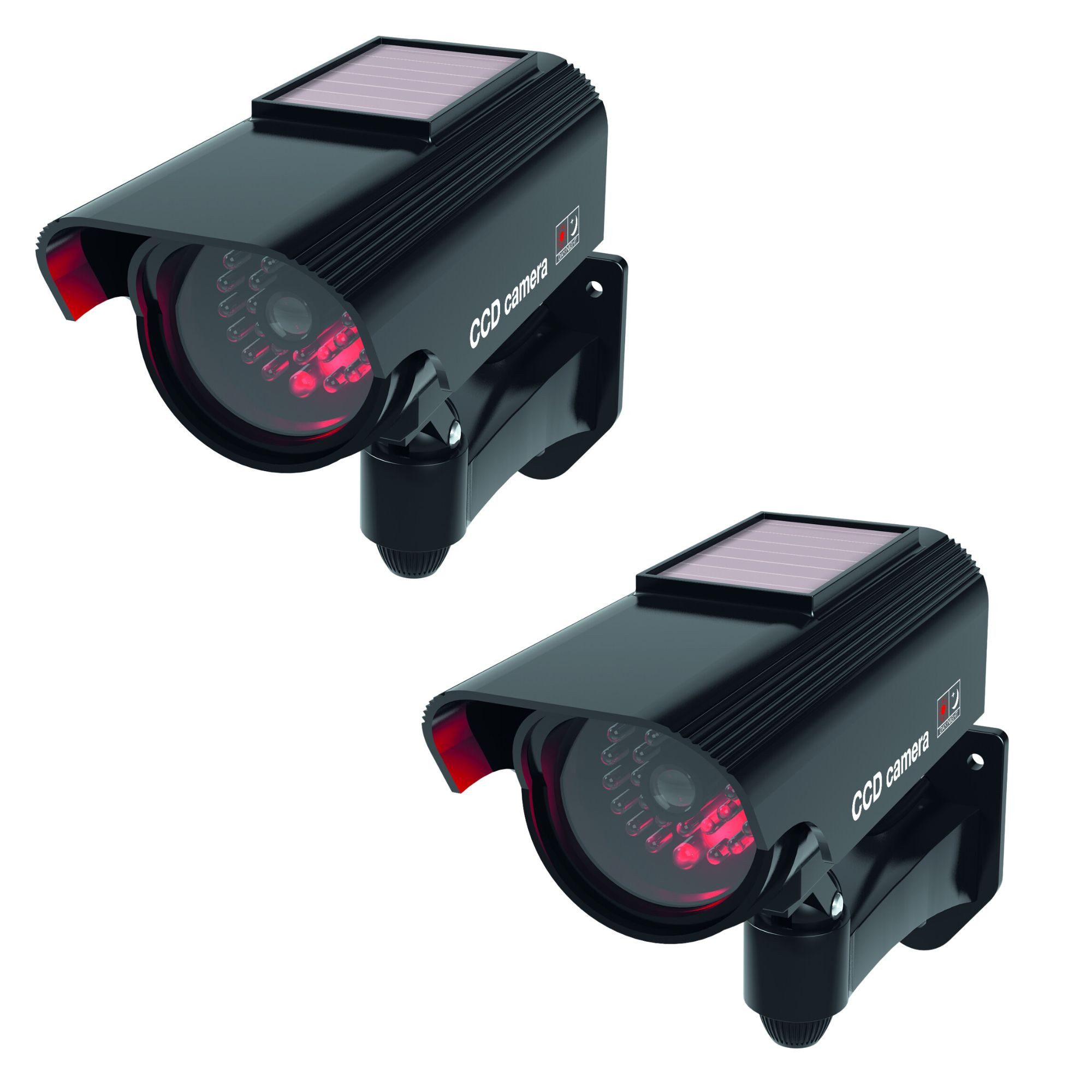 BASI Überwachungskamera Attrappe Dummy Kamera (Spar-Set, 2-tlg., solarbetrieben, LED-Licht, Innen-/Außenbereich, Wandhalterung, 2 Stück) von Basi