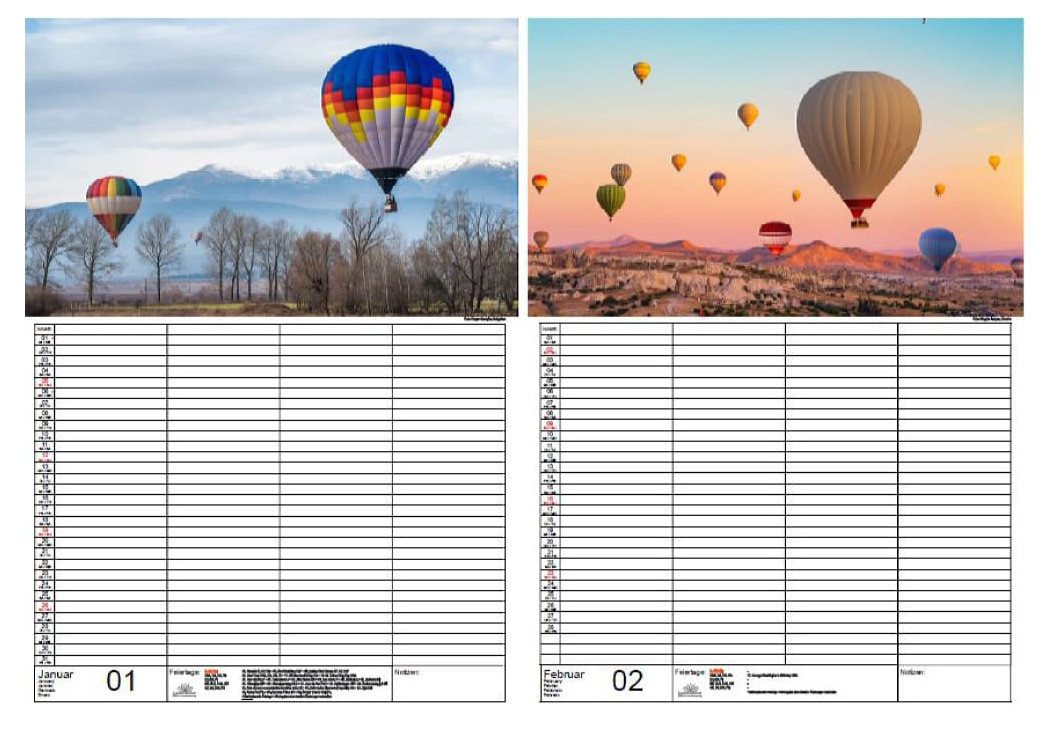 Thumbnail - Seelenzauber Familienkalender Ballonzauber Familien Planer Kalender für 2025 DIN A3 Heißluftballon