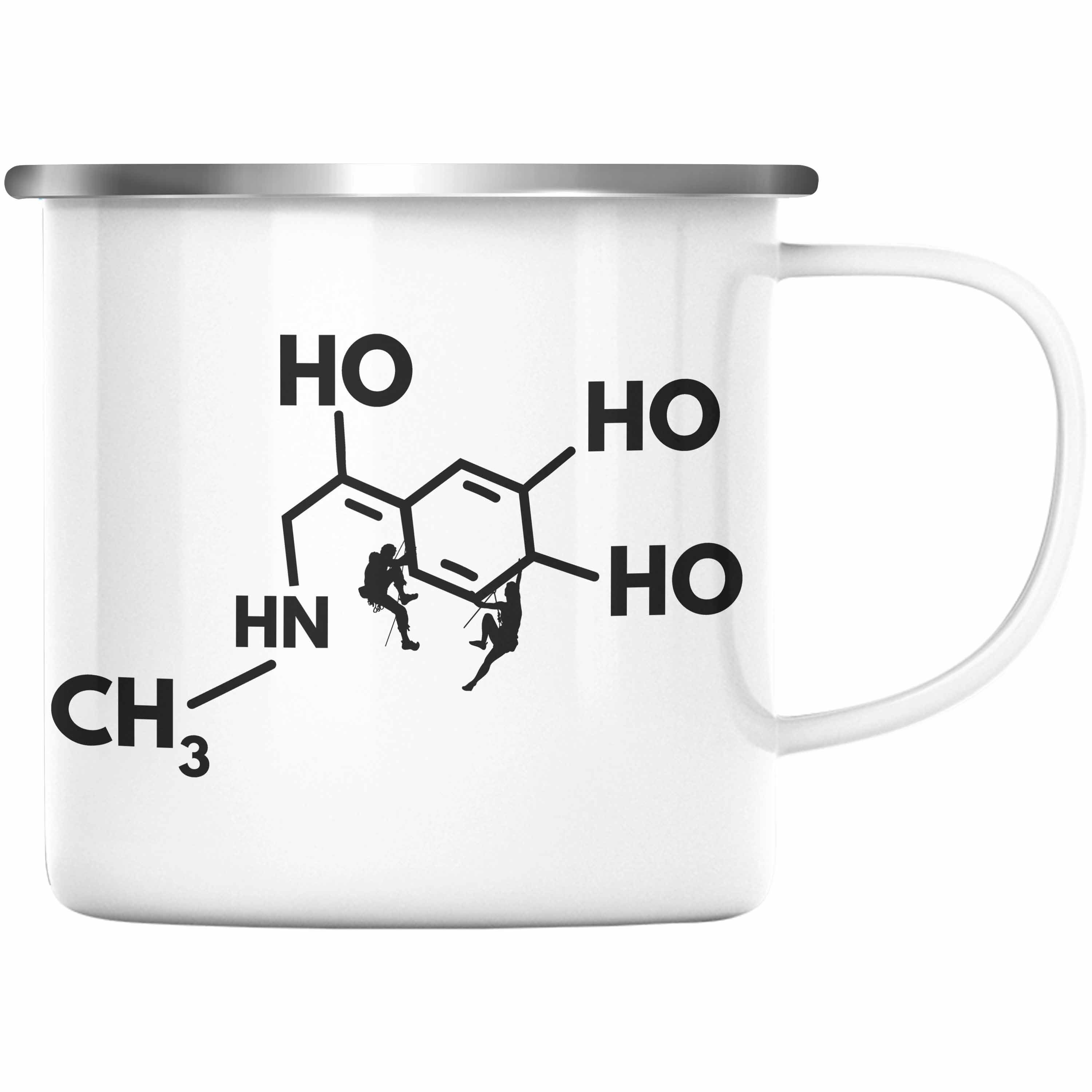 Trendation Thermotasse Trendation - Klettern Bergsteigen Geschenk Emaille Tasse Boulder Geschenkidee Berge Dopmain Grafik Silber