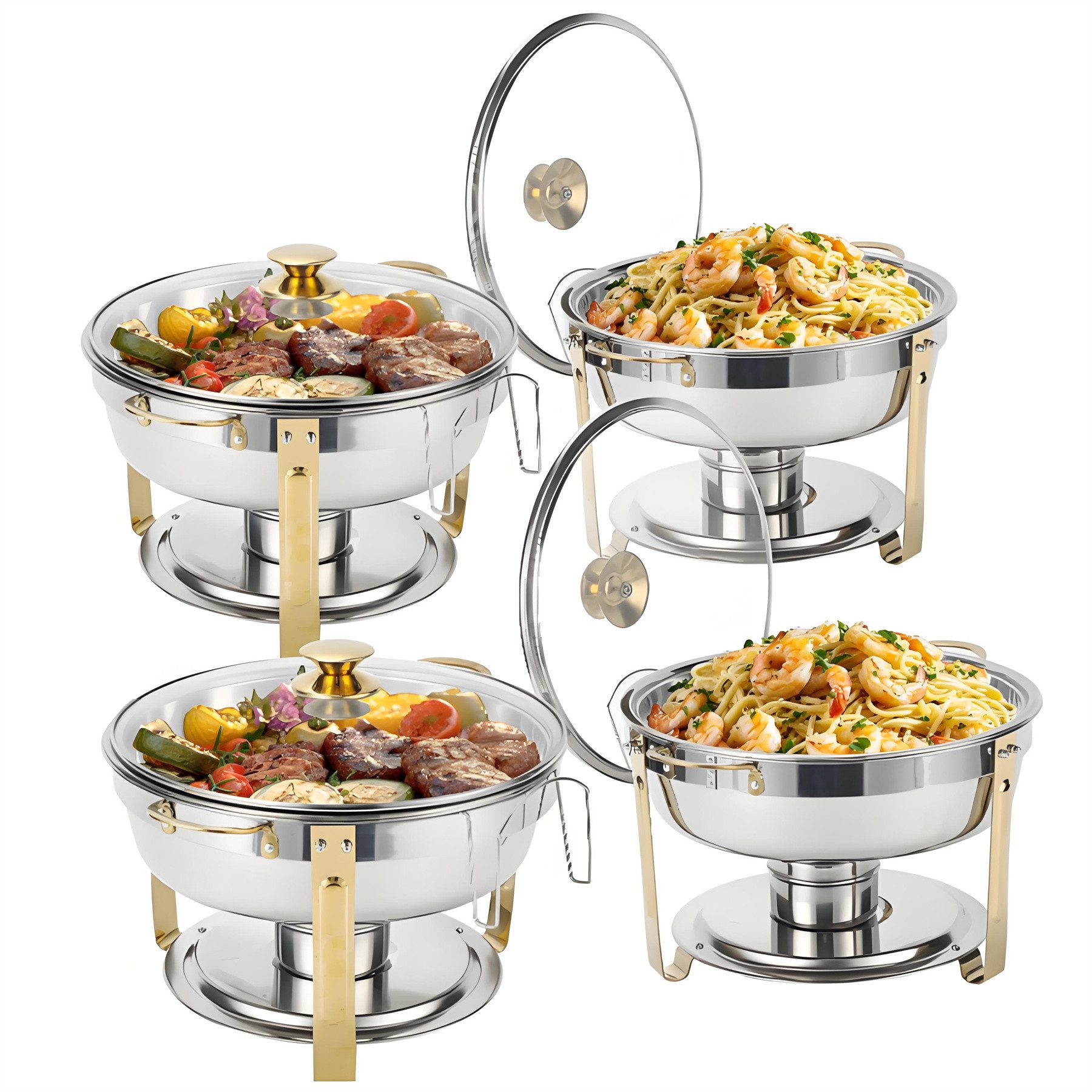 Warmounts Speisenwärmer, (4-tlg), Chafing Dish Speisenwärmer Set, rund, Edelstahl, Buffet Warmhalte-Set