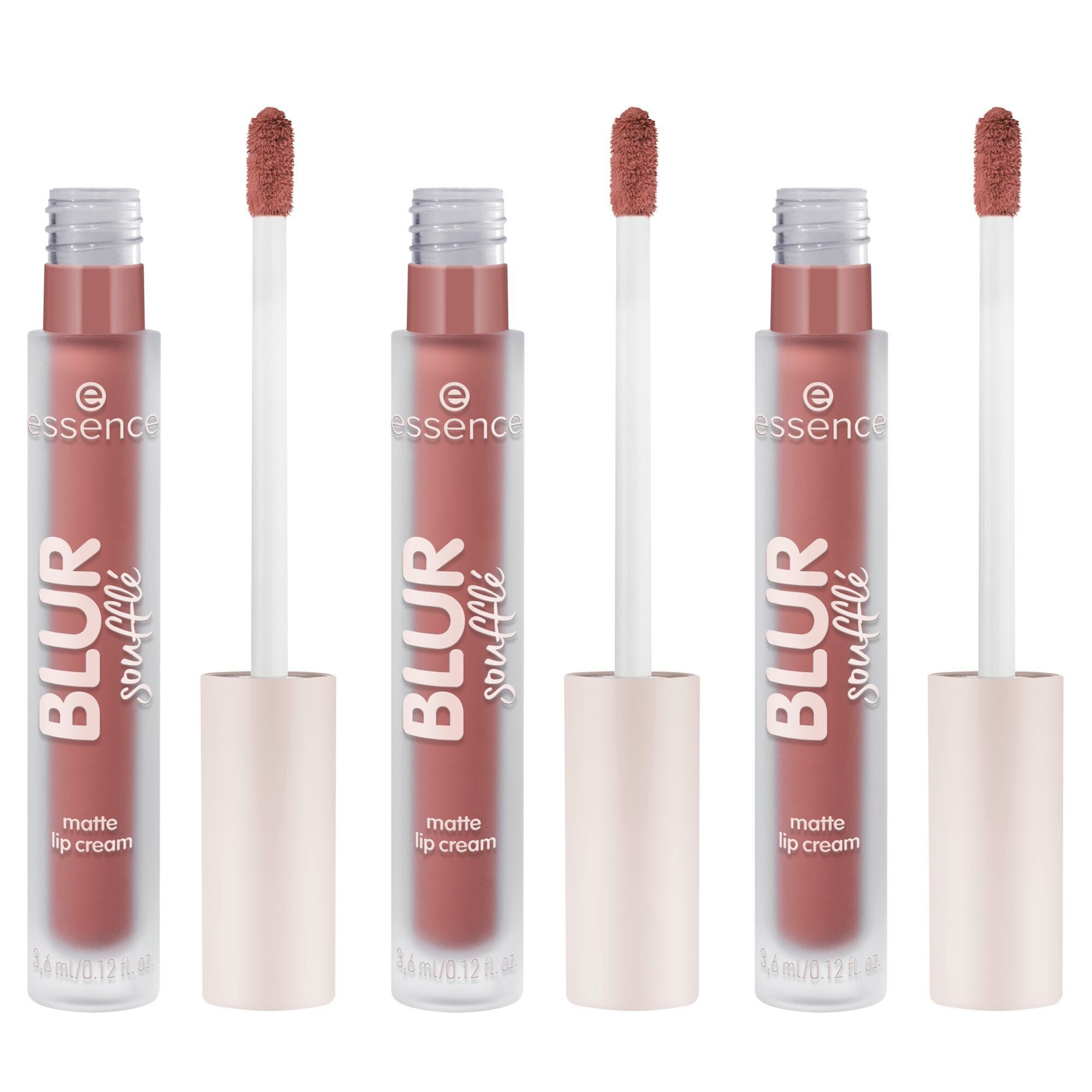 Essence Lippenstift BLUR SOUFFLÉ MATTE LIP CREAM, 3-tlg., Semi-matte Textur mit Soft-Focus für perfekte Blurred Lips