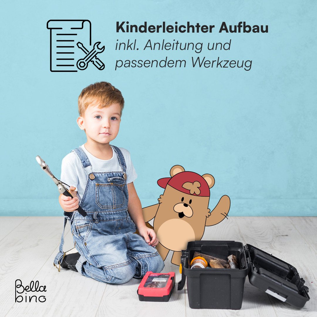 Bellabino Kinderbett Vils 90x200 cm mit Rausfallschutz, Lattenrost, Kiefer Massivholz (weiß, mit großer Schublade, mit Matratze) – Bild 5 von 5