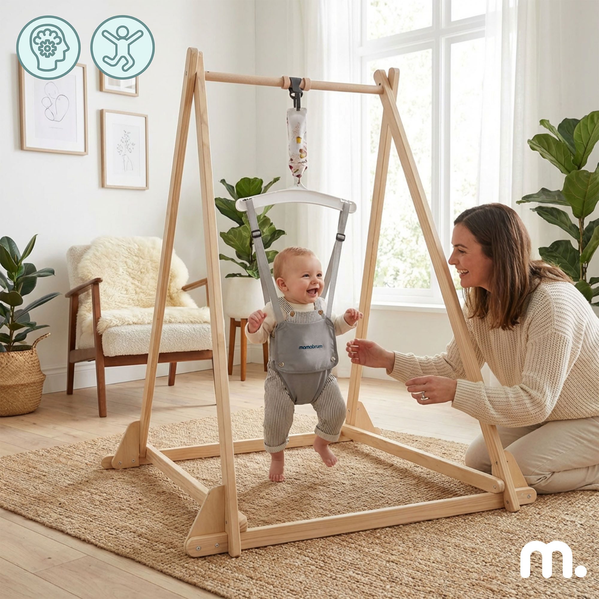 Mamabrum Babyschaukel Mamabrum Baby Jumper Holz mit Gestell höhenverstellbar