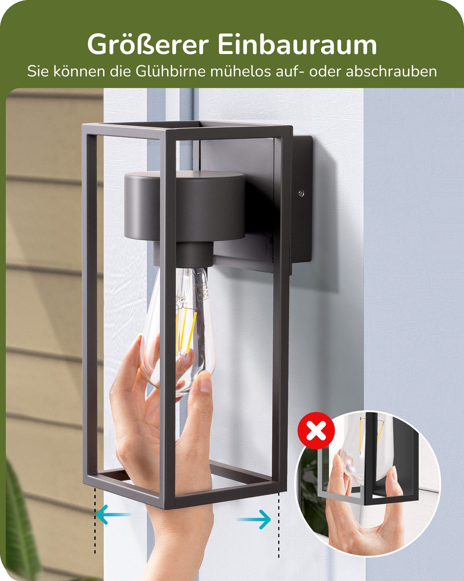 EDISHINE Wandleuchte, ohne Leuchtmittel, Wandbeleuchtung für Hauswand, Terrassenbeleuchtung