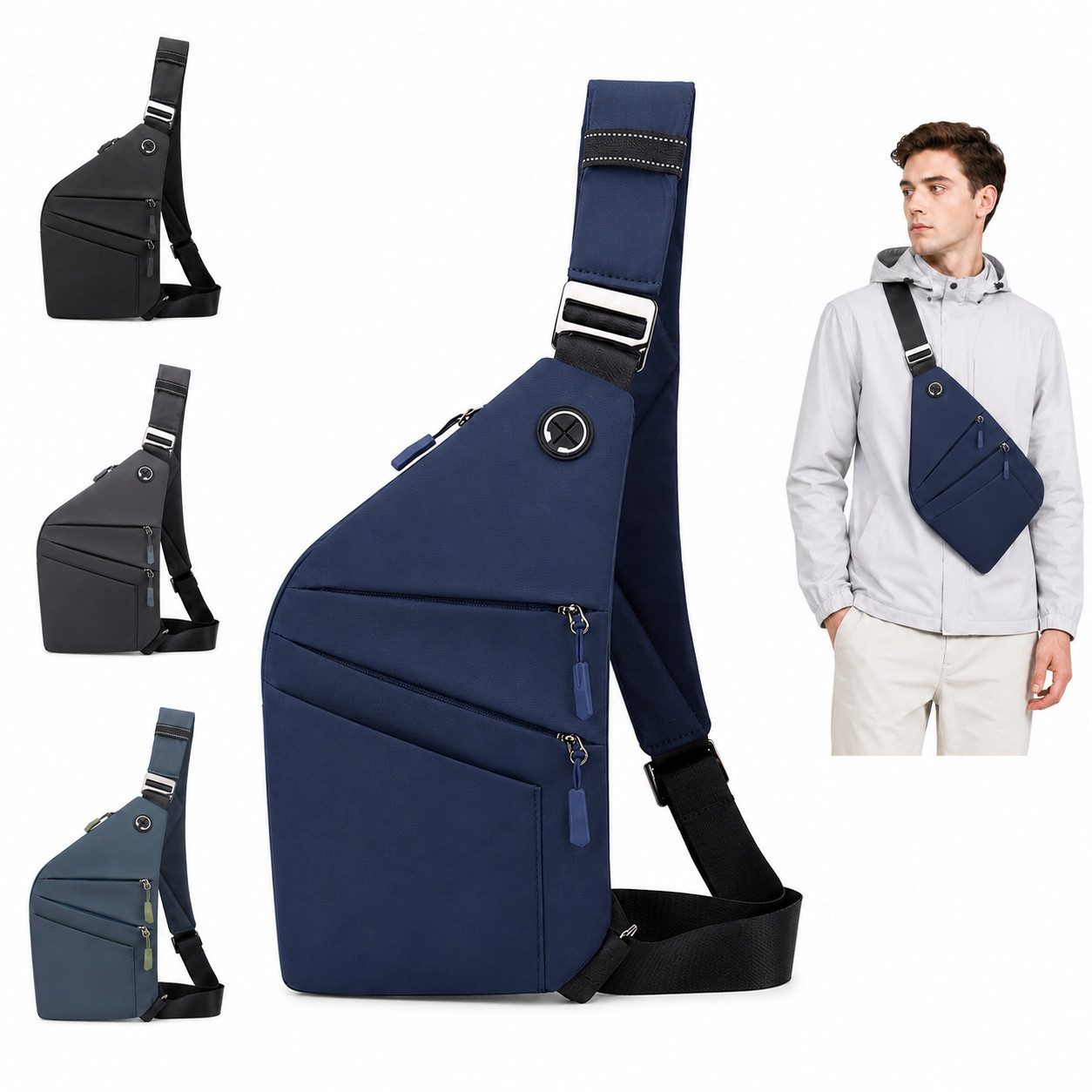 nsihing Umhängetasche Unisex Umhängetasche, Antidiebstahl Tasche mit Mehreren Fächern, Mit Reflektorstreifen, Kratzfest & Strapazierfähig, Verstellbarer Gurt