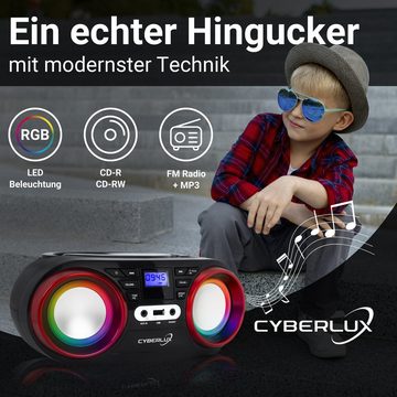 Cyberlux »CL-810« tragbarer CD-Player (CD, Kinder CD Player tragbar, Boombox, Musikbox, LED-Disco-Beleuchtung, FM Radio mit MP3 USB)