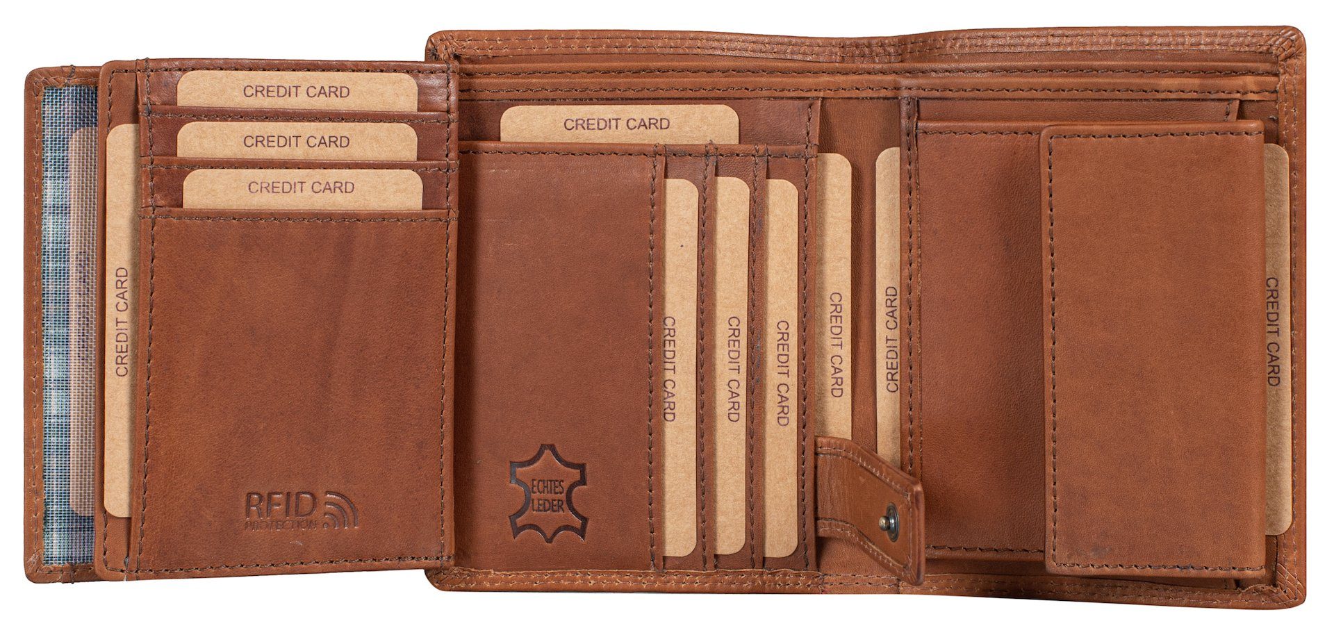 RFID Großes Echt Geldbeutel Leder Geldbörse RFID-Schutz Benthill Portemonnaie Münzfach Männer Herren Vintage, Kartenfächer