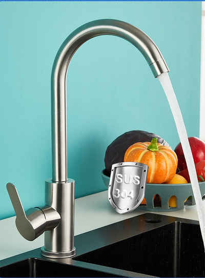 MULISOFT Waschtischarmatur SUS304 Wasserhahn mit Abnehmbarem Sprudler, Küchenarmatur für Küche Stahldraht Wasserleitungen, Gebürstetes Silber, leicht zu reinigen