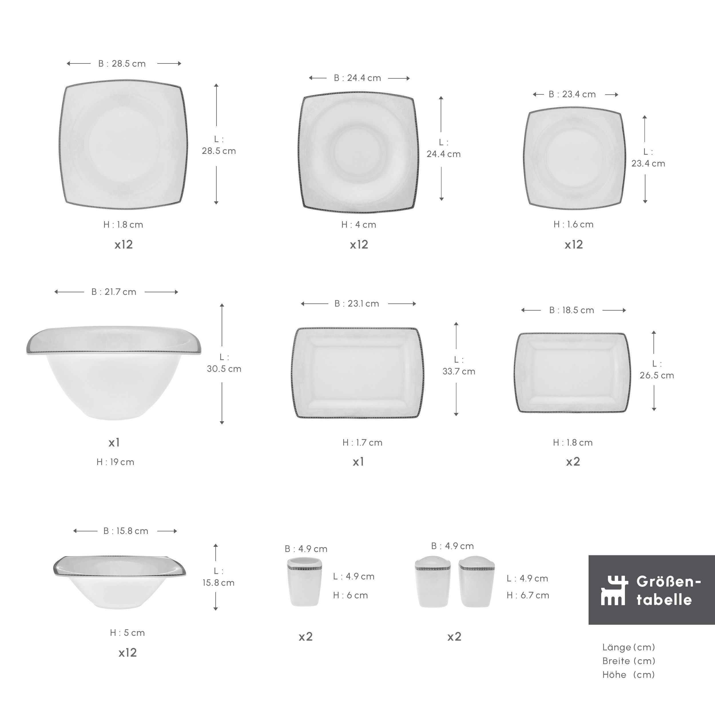 Karaca Geschirr-Set Karaca Fine Pearl Neklus 12 Personen Geschirrset, 58 Teilig, Kombigeschirr Fine Pearl Tafelservice Tellerset Tafelset