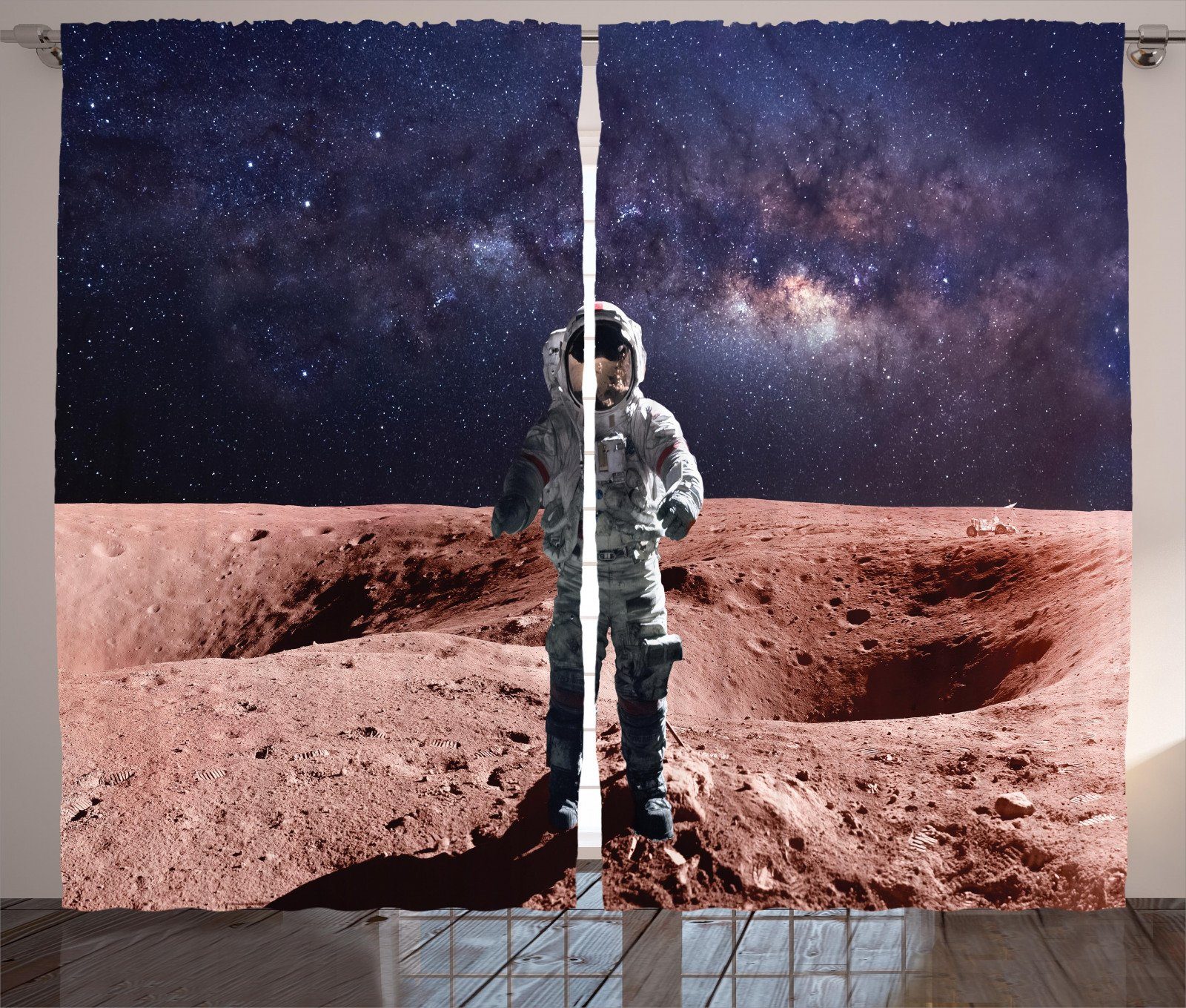 Gardine »Schlafzimmer Kräuselband Vorhang mit Schlaufen und Haken«,  Abakuhaus, Galaxis Braver Astronaut auf dem Mars Kunst online kaufen | OTTO