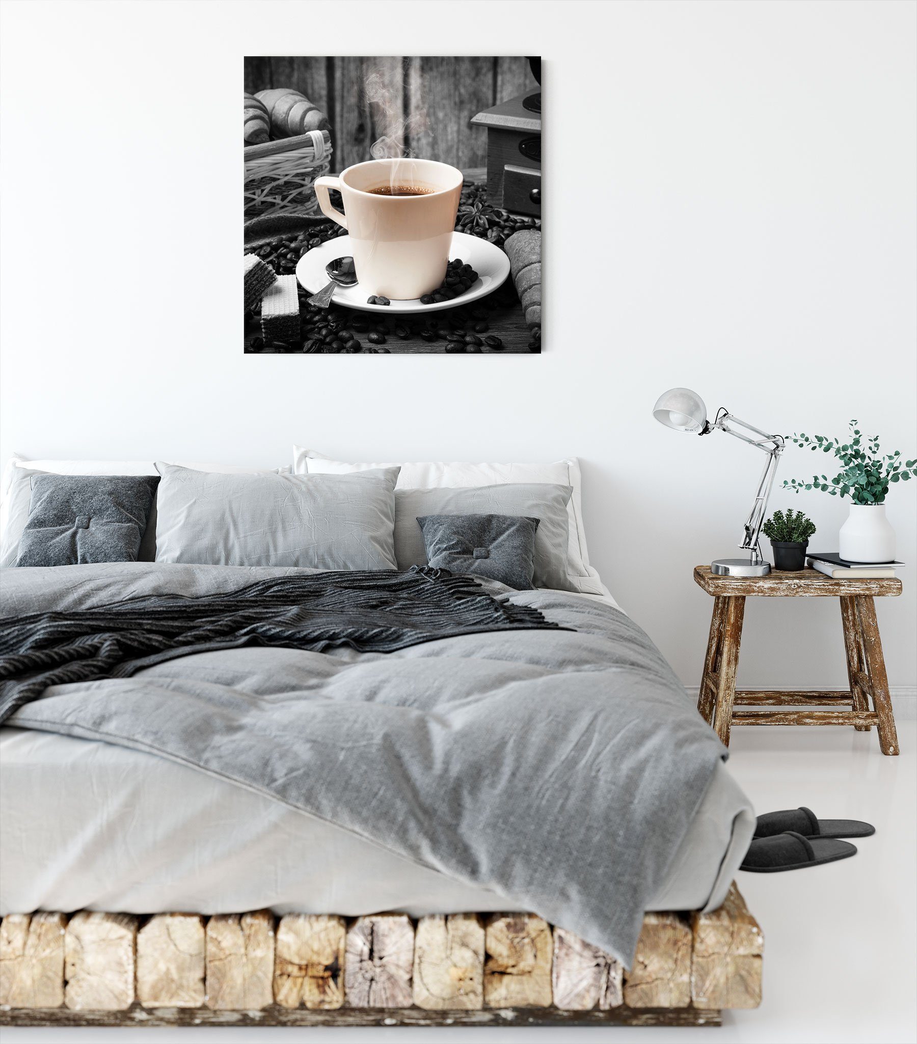 St), frisch inkl. fertig bespannt, frisch (1 Kaffee Zackenaufhänger Leinwandbild Kaffee, Leinwandbild Pixxprint aufgebrühter aufgebrühter