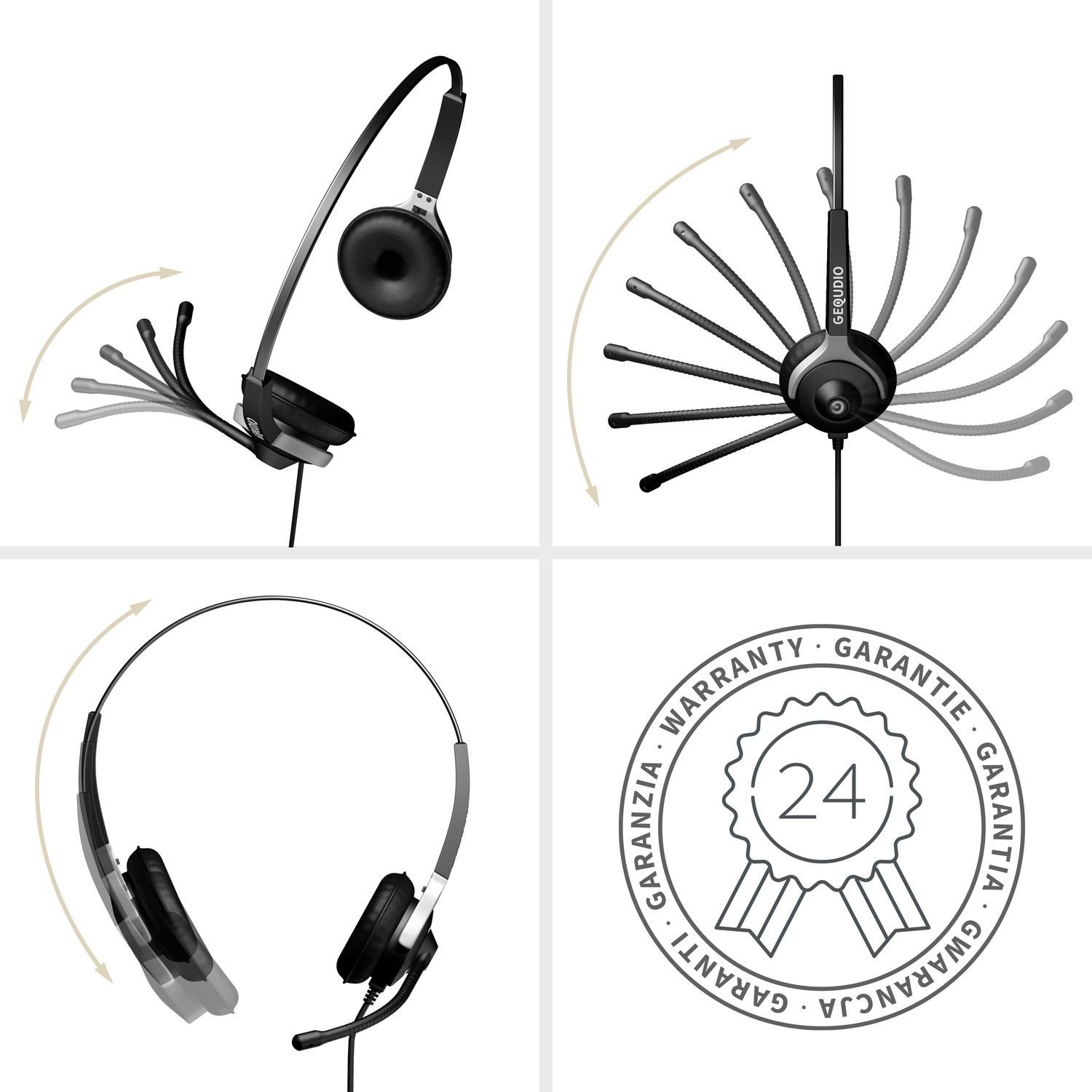 GEQUDIO für Mitel, Aastra, Federstahl, für Fanvil, mit Gigaset mit leicht, RJ-Anschluss mehrere Headset 80g inklusive aus Telefone Wechselverschluss (2-Ohr-Headset, Polycom, Endgeräte, Anschlusskabel) Bügel