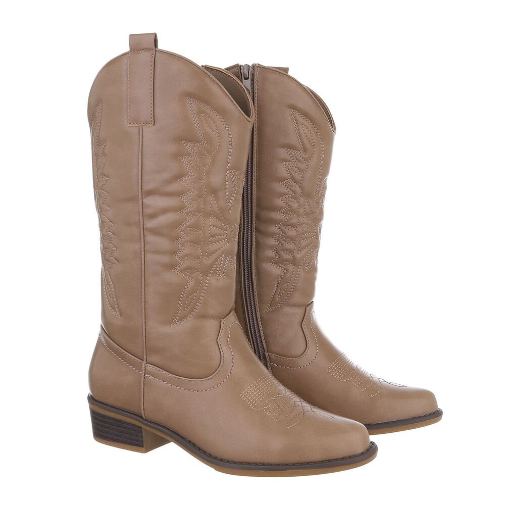 Ital-Design Damen Cowboyboots Western Westernstiefel (85878611) Blockabsatz Flache Stiefel in Hellbraun