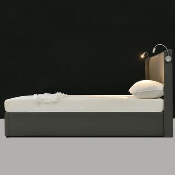 WISHDOR Polsterbett Polsterbett Doppelbett Stauraumbett Bett (140x200 mit lattenrost(Ohne Matratze) Grau), mit USB Ladefunktion Kopfteil
