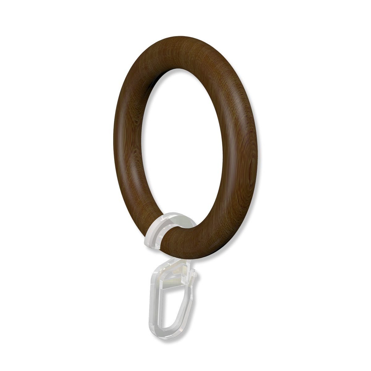 INTERDECO Gardinenring Rundringe mit Faltenhaken, für 28 mm Ø Gardinenstangen, (Packung, 10-St., Nussbaum lackiert), Holz