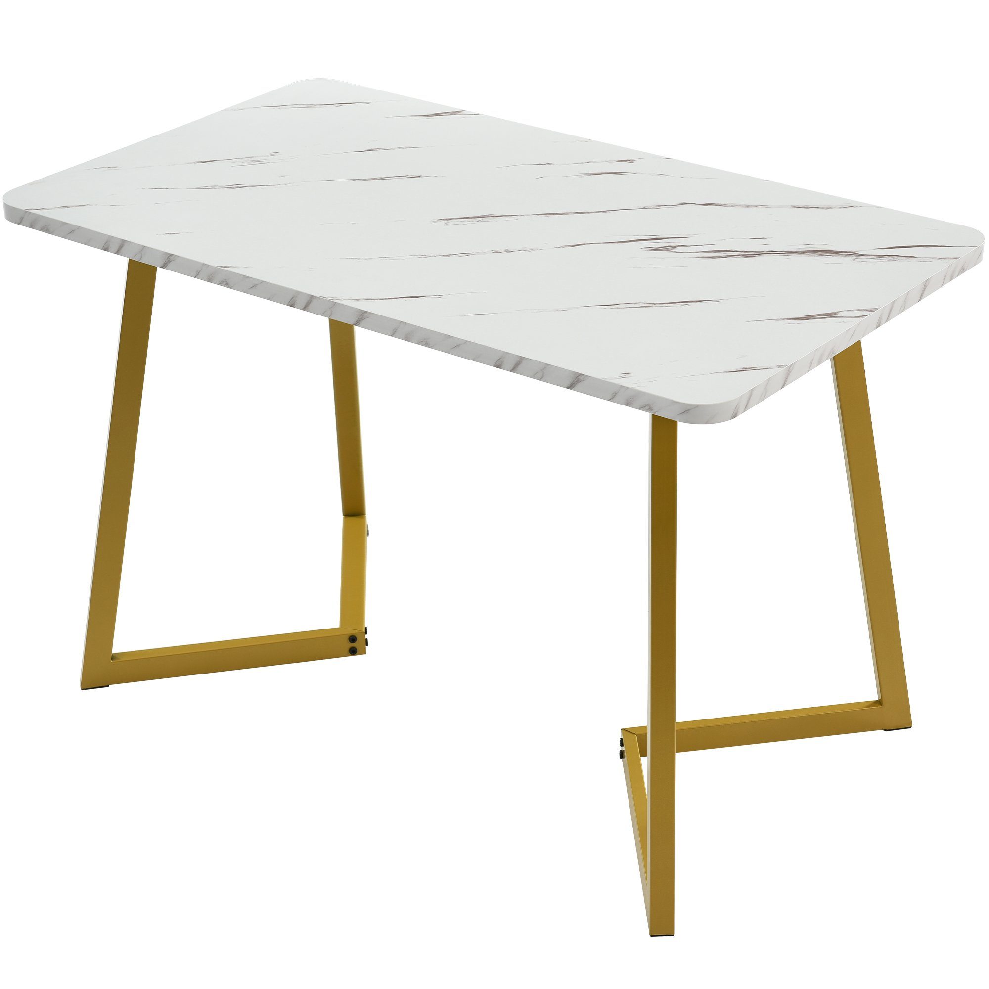 Flieks Esstisch (1-St., nur Tisch), Küchentisch mit Metallbeinen Marmortisch Schreibtisch Gold | goldfarbe | weiße Marmoroptik