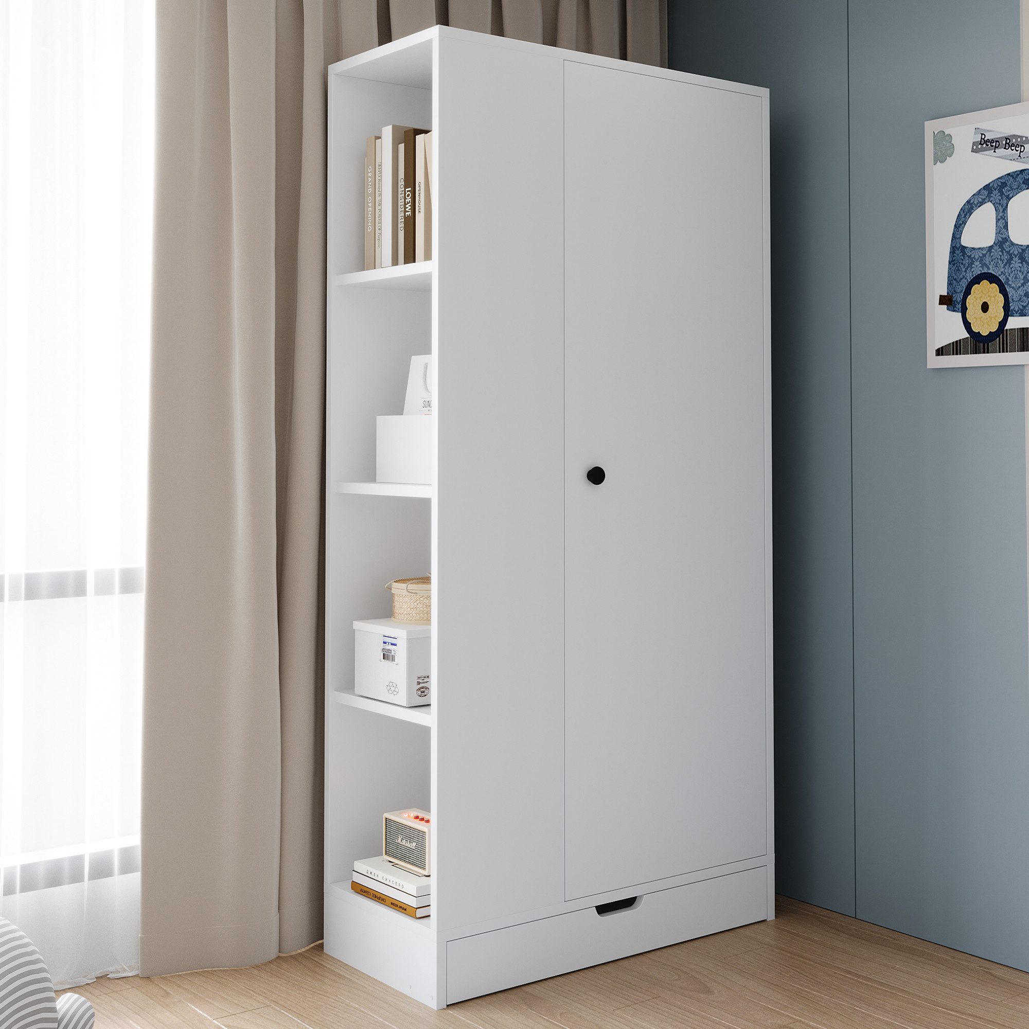 REDOM Kleiderschrank Schrank,eintürige Ausführung,mit Einlegeböden (Kleiderschrank 70x40x170 cm - Eintürig mit Schubladen & Einlegeböden – Platzsparend., 70x40x170 cm)
