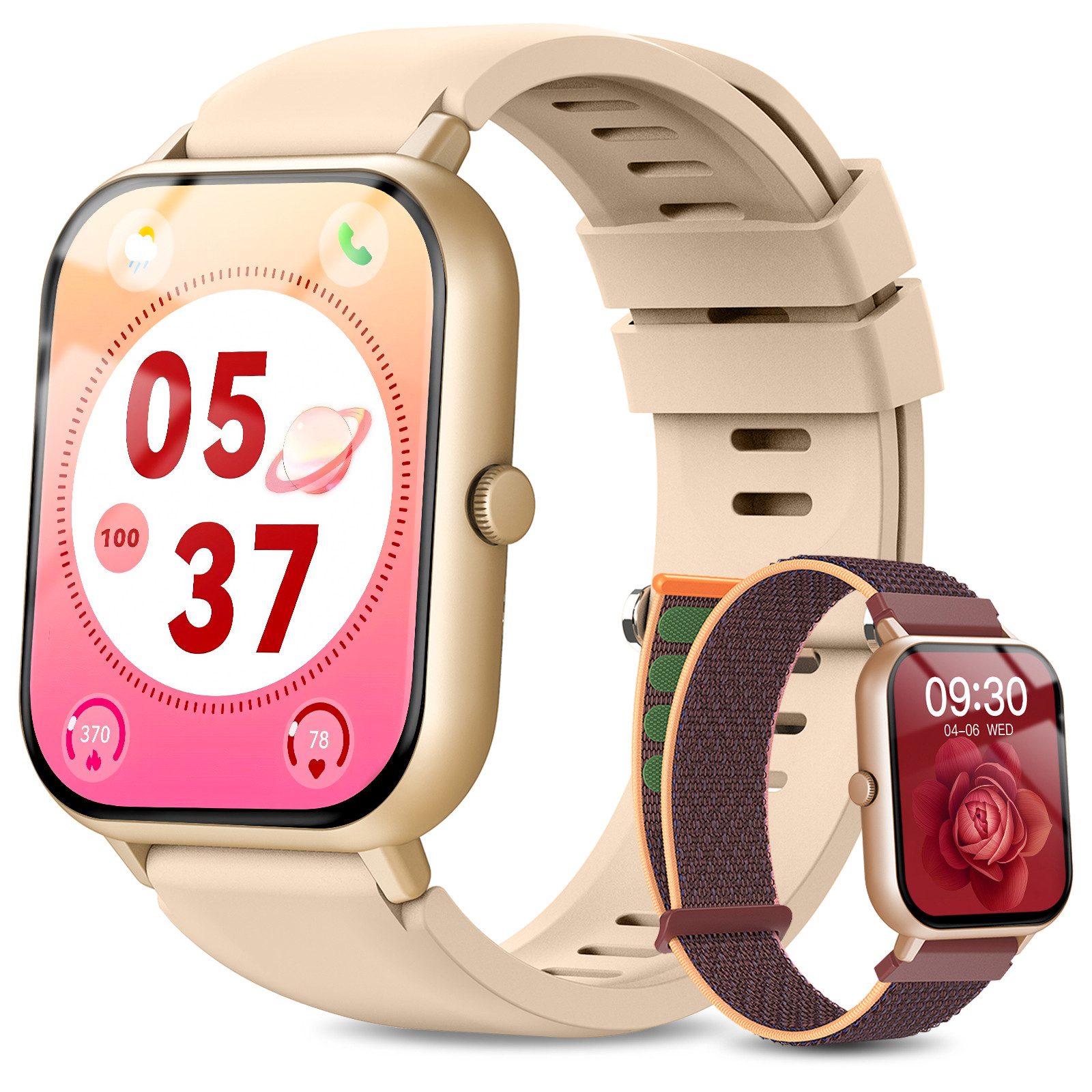 Yuede Smartwatch Damen Herren, Neueste Fitness Uhr mit Anruffunktion Smartwatch (1,83 Zoll) Gesundheits-Smartwatch mit Blutsauerstoff, Blutdruckmessung, Herzfrequenz, Schlafqualität, Schrittzähler, Atemtraining, Musiksteuerung und Fernfotografie etc., IP67 wasserdichte Sportuhr mit 100 Sportmodi und Doppelriemen, für Android IOS