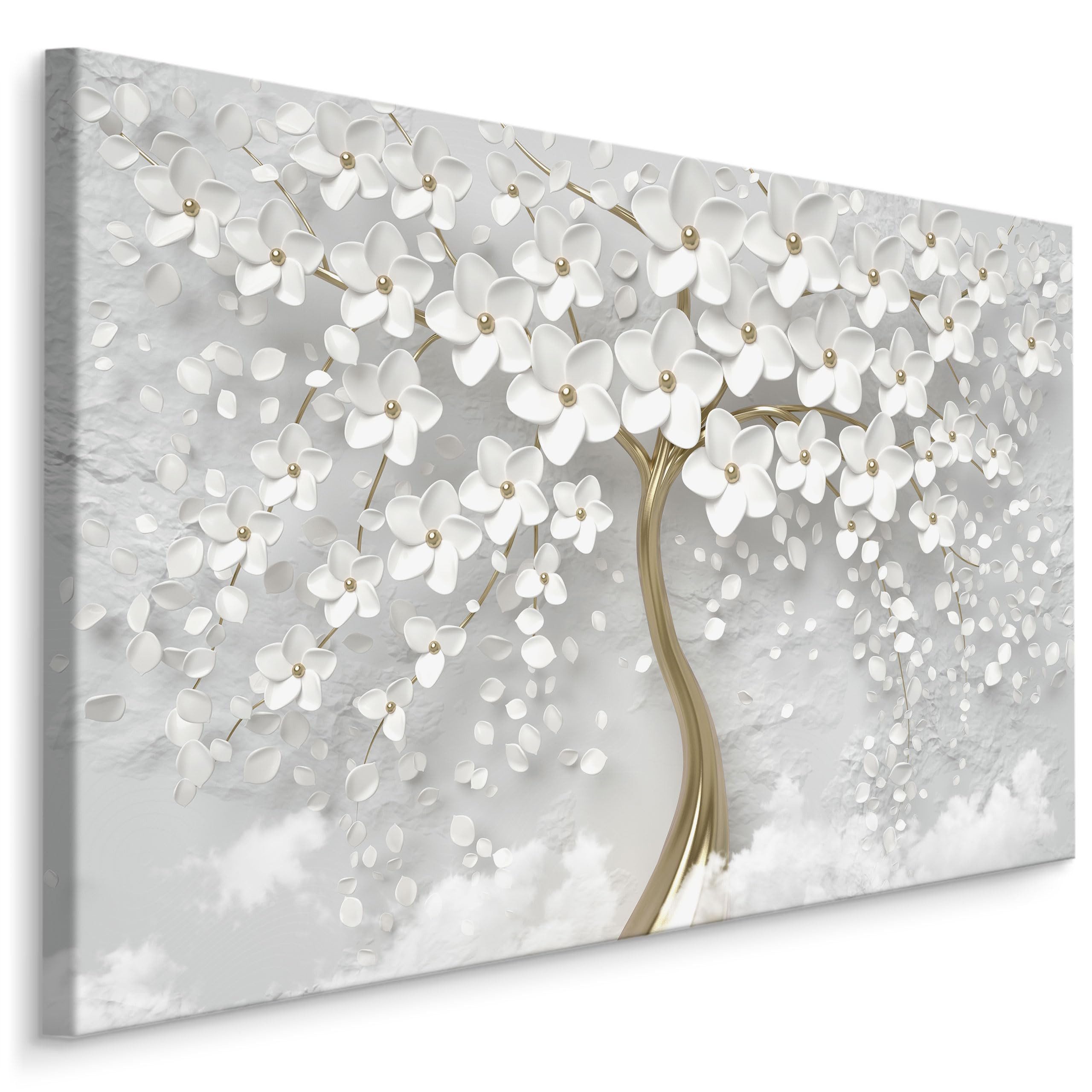 Muralo Leinwandbild Abstrakt – Leinwandbild Wandbild Kunstdruck Wohnzimmer, Blumen (1 St), Weißer Blumenbaum, 100 x 70 cm, aufhängefertig