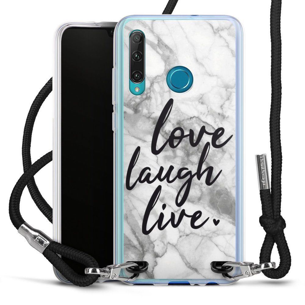 DeinDesign Handyhülle Marmor Sprüche Liebe Love, Laugh, Live Marmor, Huawei Honor 20 Lite Handykette Hülle mit Band Case zum Umhängen