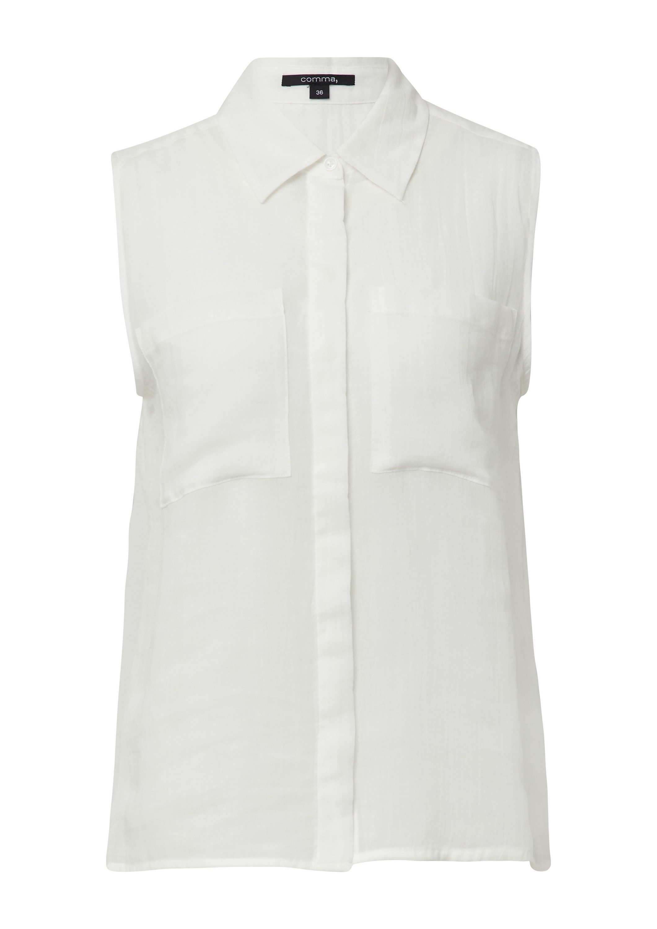 comma Blusentop Bluse Ärmellose Ramie-Bluse mit aufgesetzten Taschen