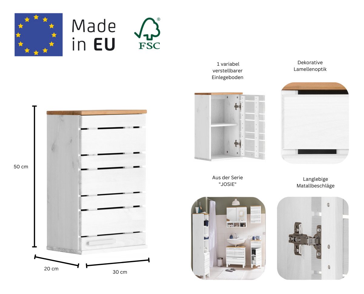 Home affaire Hängeschrank JOSIE Breite 30 cm, aus Massivholz, verstellbarer Einlegeboden, Metallgriff