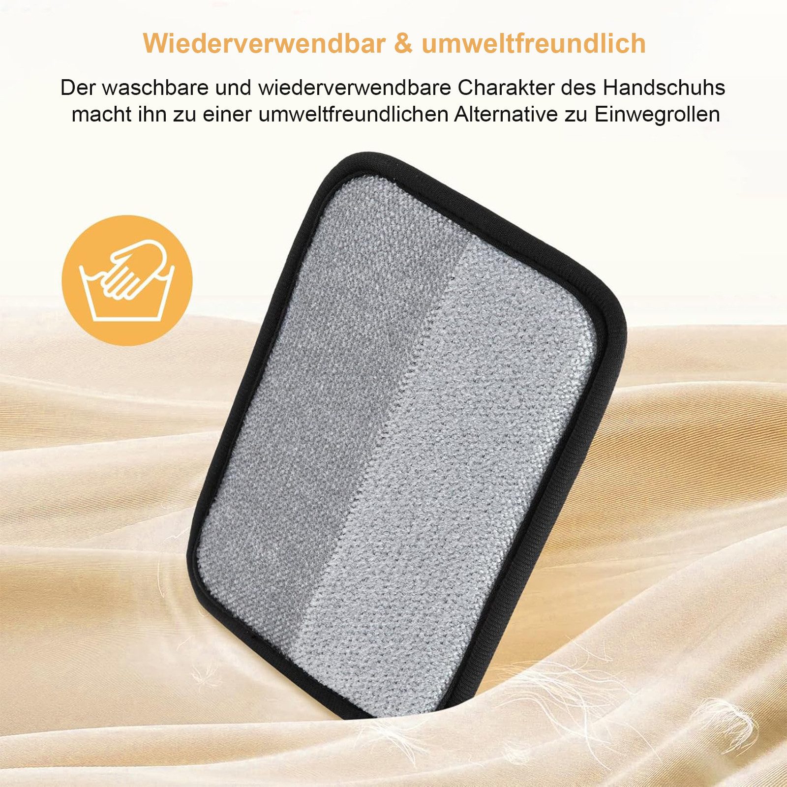 OKWISH Fellpflegehandschuh Tierhaarentferner Handschuhe Fusselentferner, (Fusselbürste, wiederverwendbar waschbar, 2-tlg), Entfernt Tierhaare Staub Fusseln von Sofa Teppichen Möbeln u. v. m.