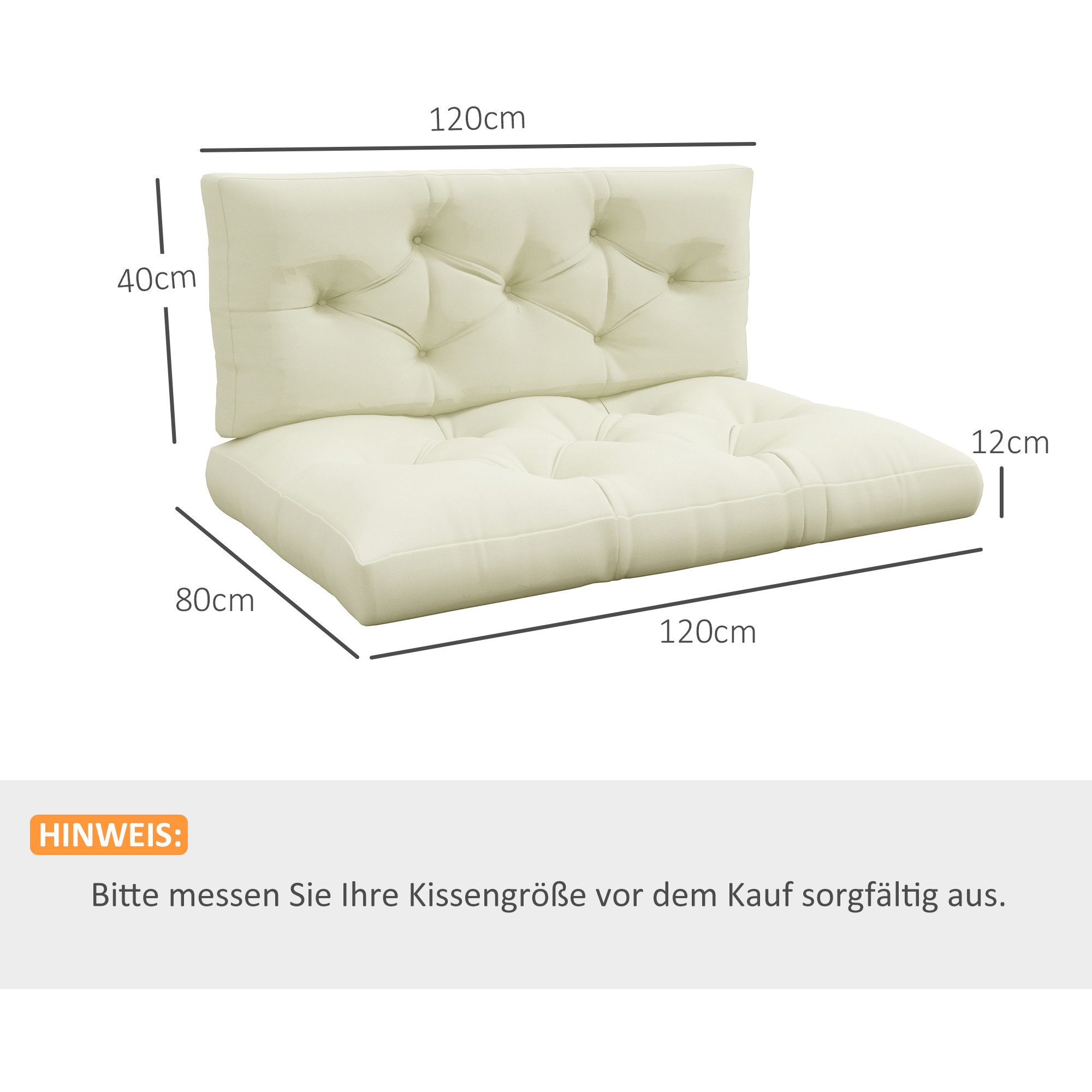 Outsunny Sitzkissen 2 Sitzer Palettenkissen Bankauflage mit UV-Schutz wasserabweisend, für Palettensofa, Balkon Cremeweiß