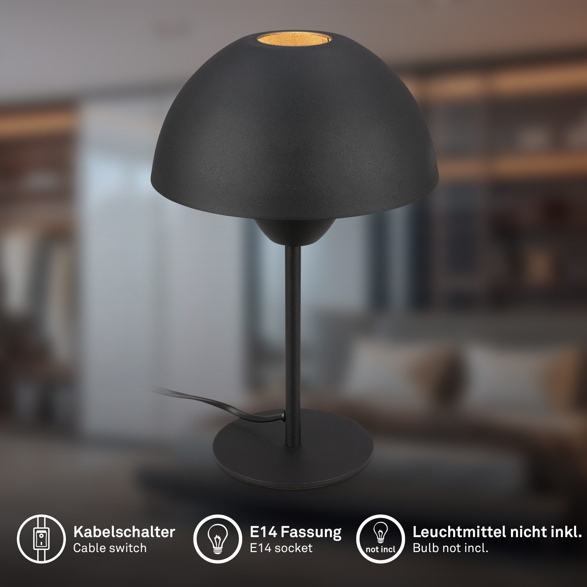 Briloner Leuchten LED Tischleuchte Tischlampe Pilzleuchte, ohne Leuchtmittel, Abhängig vom Leuchtmittel, 20 x 31 cm, exkl. Leuchtmittel, Schwarz & Hellgrau-Coffee