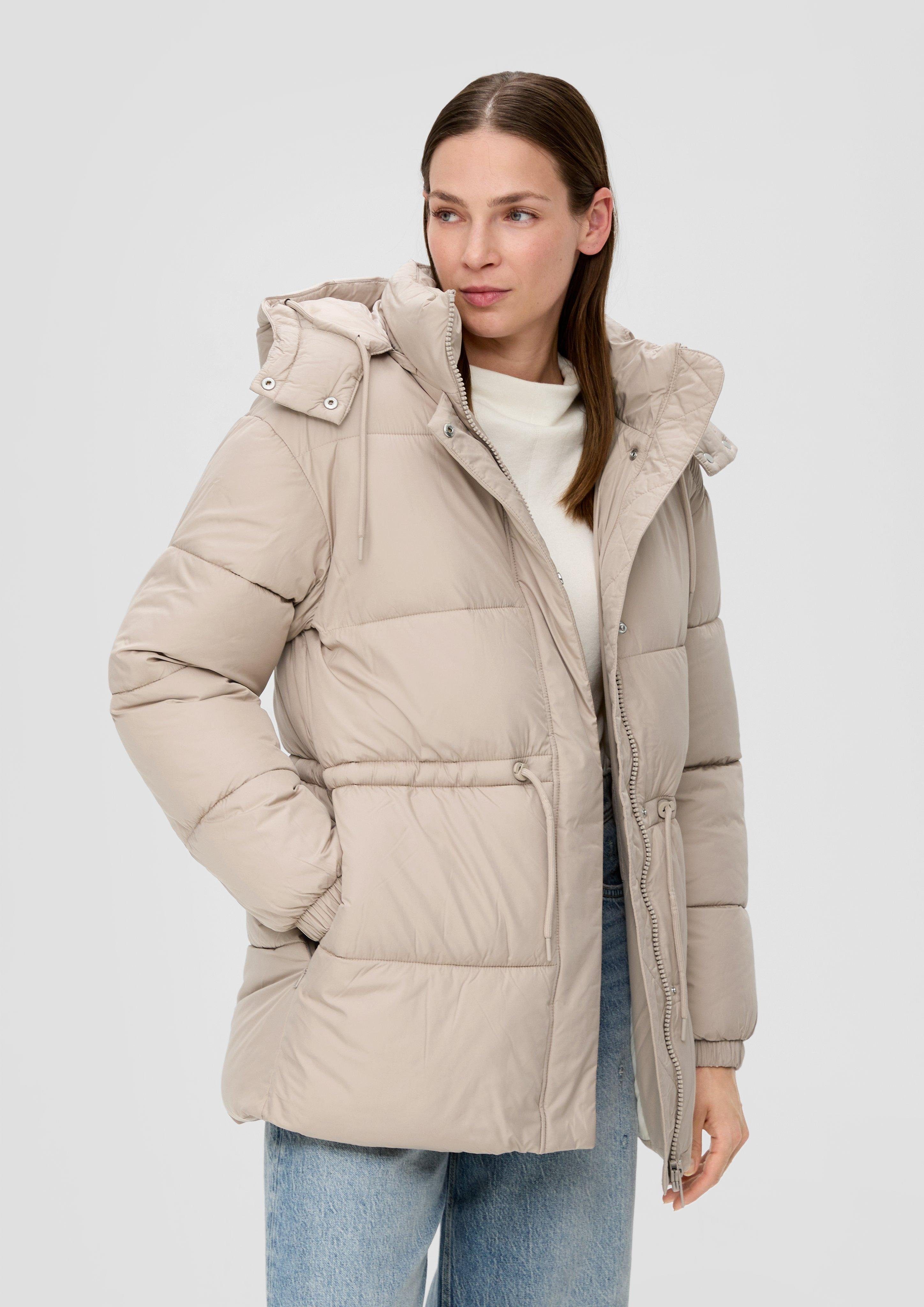 Label-Patch beige Funktionsjacke abnehmbarer helles Steppjacke Kapuze mit s.Oliver