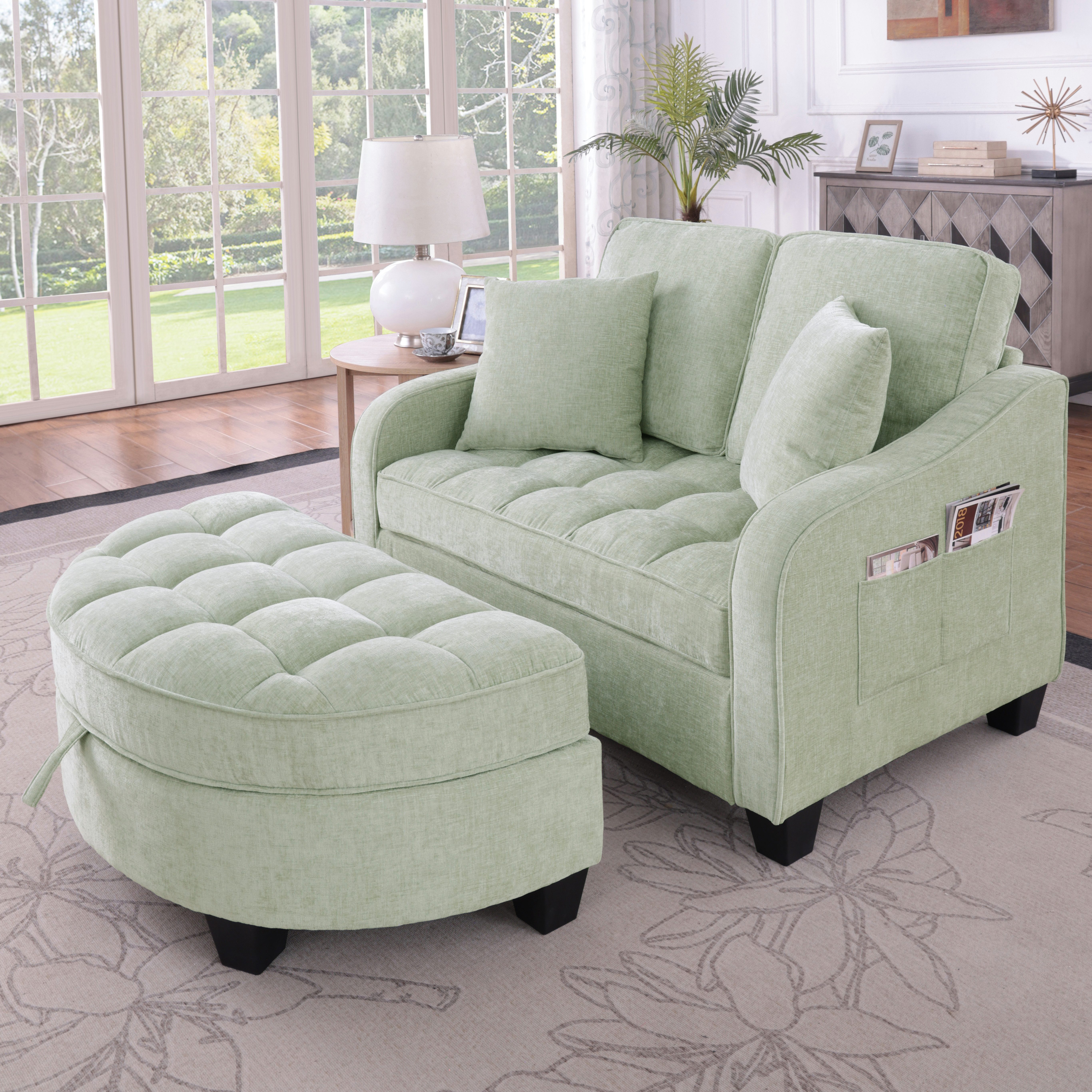 MODFU Schlafsofa Sofa 132x129x93 cm 2‑in‑1 Sofa‑Bett mit Aufbewahrungshocke günstig online kaufen