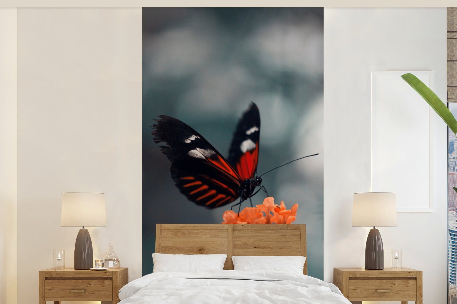 MuchoWow Fototapete Schmetterling - Blume - Insekt, Matt, bedruckt, (2 St), Vliestapete für Wohnzimmer Schlafzimmer Küche, Fototapete