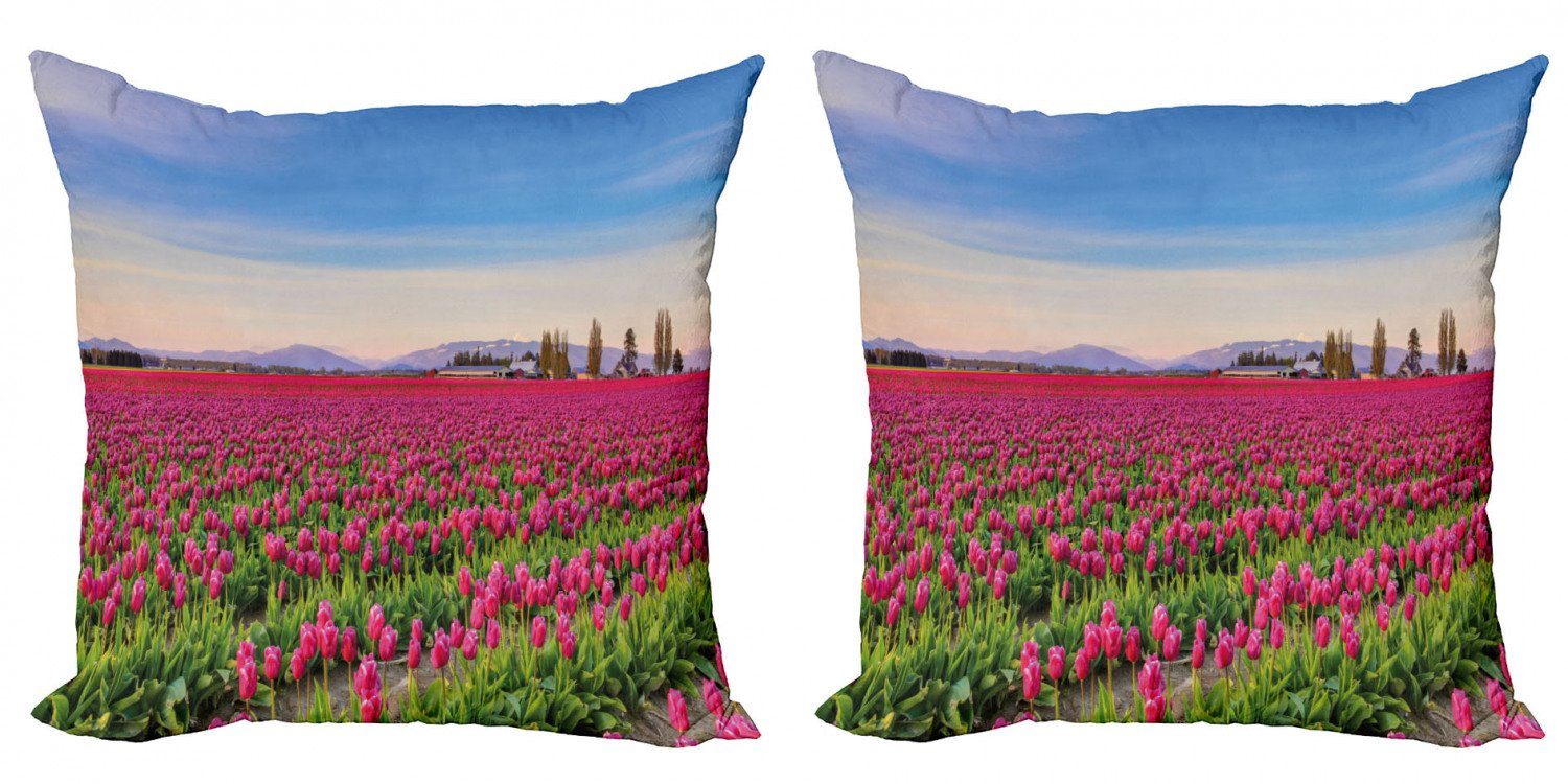 Abakuhaus Doppelseitiger Floral Kissenbezüge Modern Stück), (2 Tulpe-Blumen-Feld-Landschaft Digitaldruck, Accent