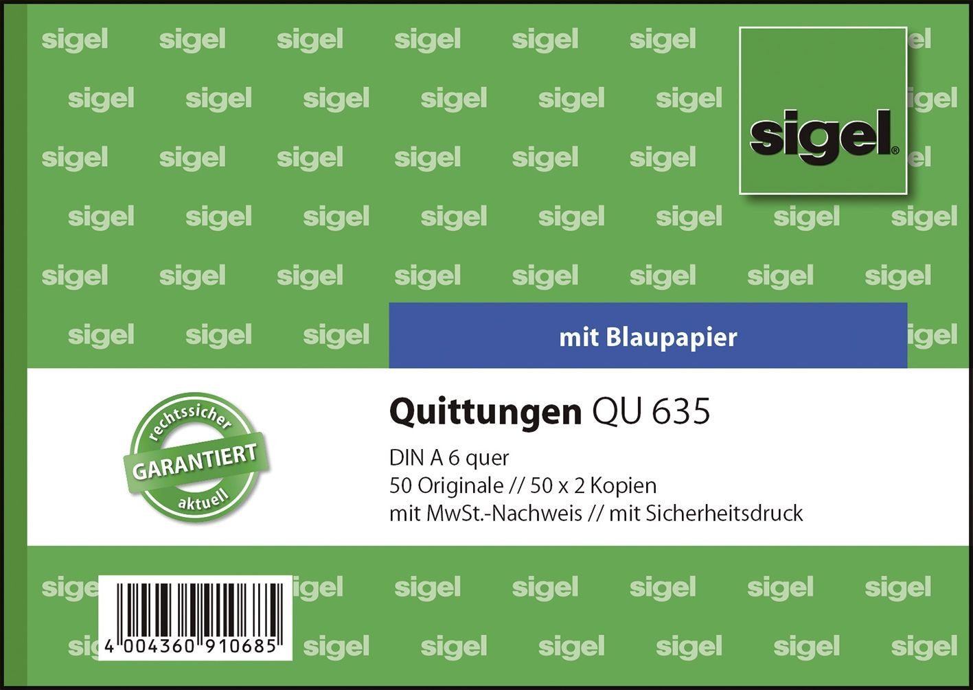 Formularblock Quittungen mit Sicherheitsdruck - A6 quer 1. und 2. Blatt bedruckt MP
