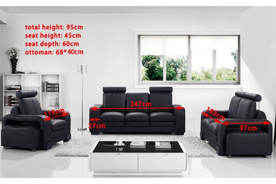 JVmoebel Sofa Sofagarnitur Sofa 1 Sitzer Made Couch, Design Couchen Schwarz Europe 1 3 Set Polster in