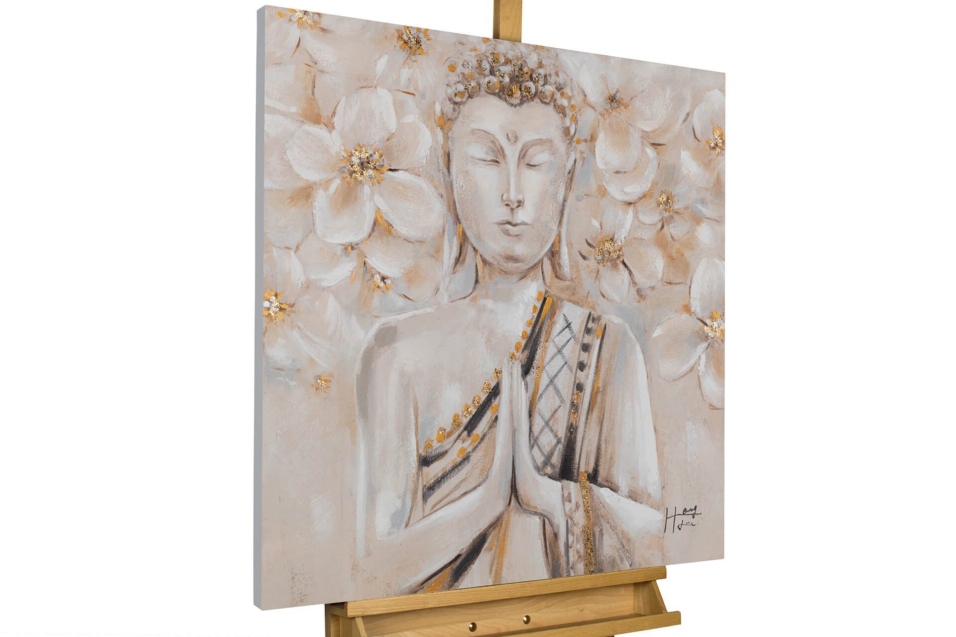 KUNSTLOFT Gemälde Blooming Well-Being 80x80 cm, Leinwandbild 100% HANDGEMALT Wandbild Wohnzimmer