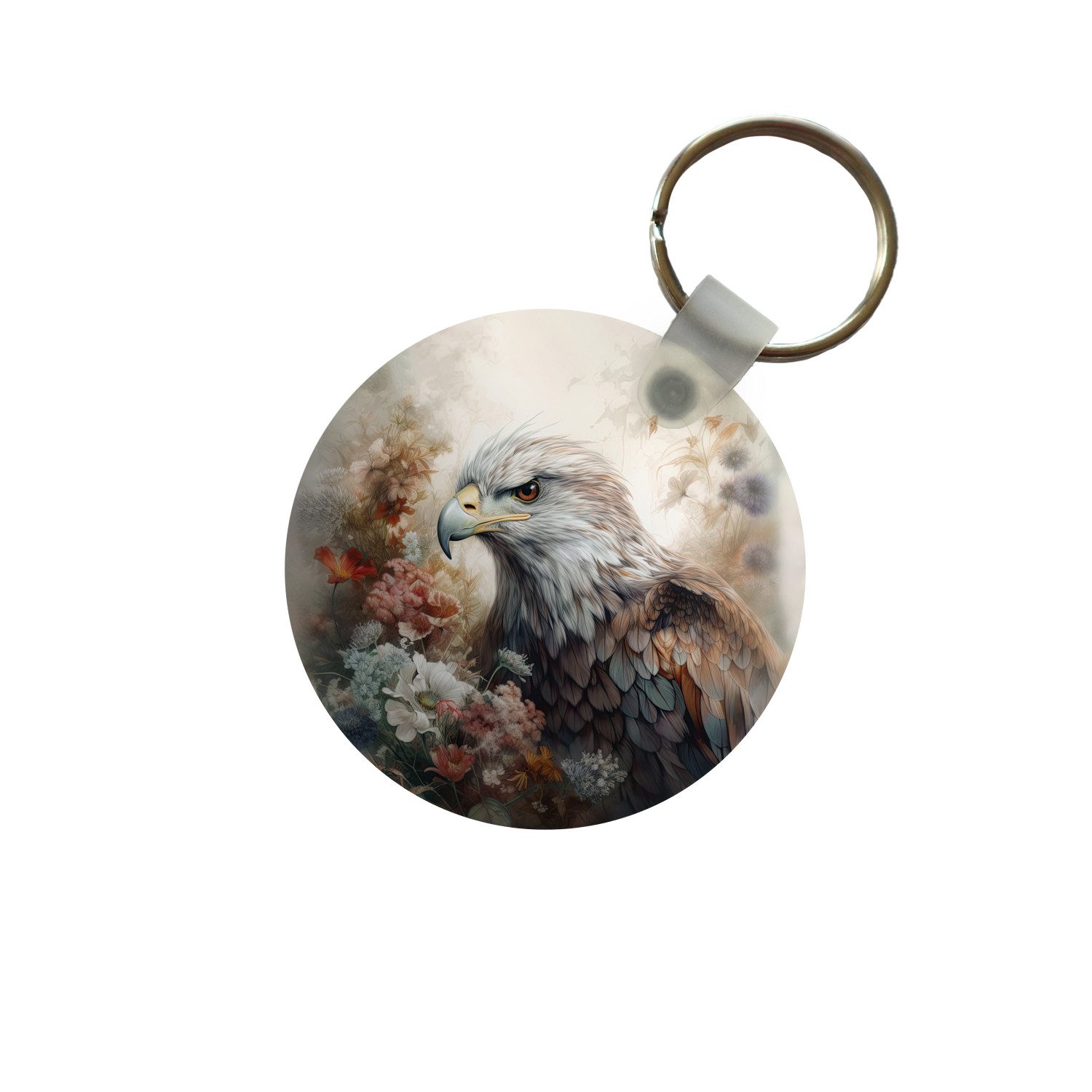 MuchoWow Schlüsselanhänger Adler - Adler - Vogel - Blumen - Natur, Rund, Geschenk für Damen / Herren / Kinder mit Schlüsselring, 5x5 cm