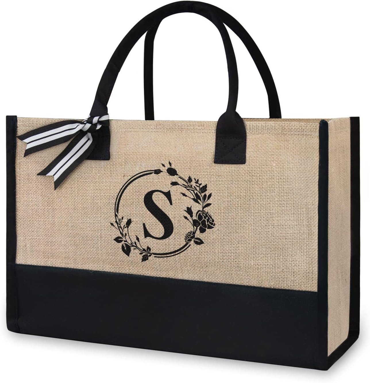 OKWISH Einkaufsshopper Personalisierte Initialen Tragetasche Strandtasche Damen Groß, 21 l, für Freizeit Arbeit Business Schule Büro Party Spaziergang