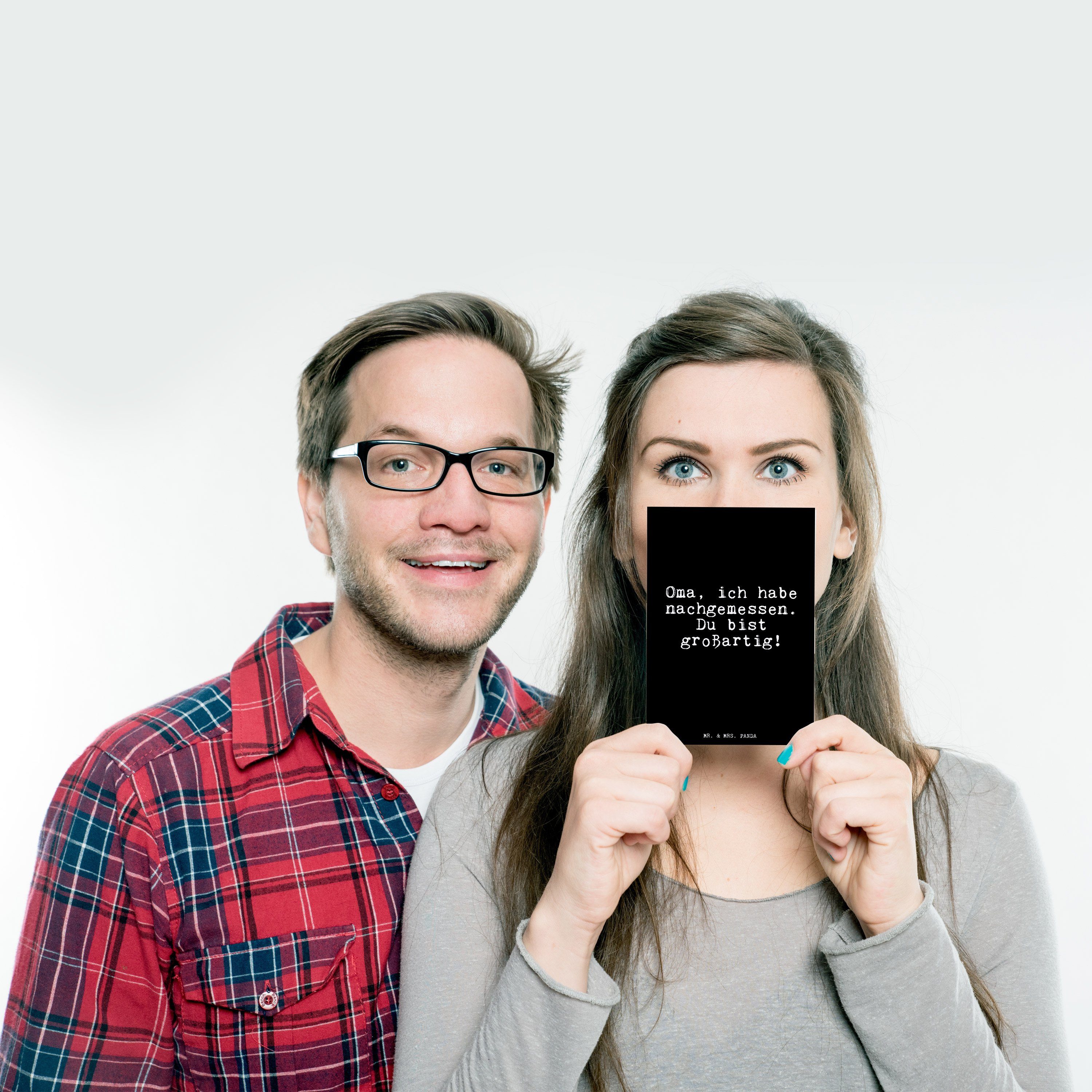 Mr. & Mrs. Panda Postkarte Gesc - ich nachgemessen.... Oma, - habe Dankeschön, Schwarz Geschenk