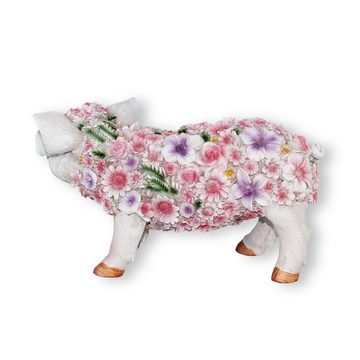 colourliving Tierfigur Schweine Figur stehend Blumenschwein Deko Ferkel, Handbemalt, Wetterfest, Extrem Detailreich