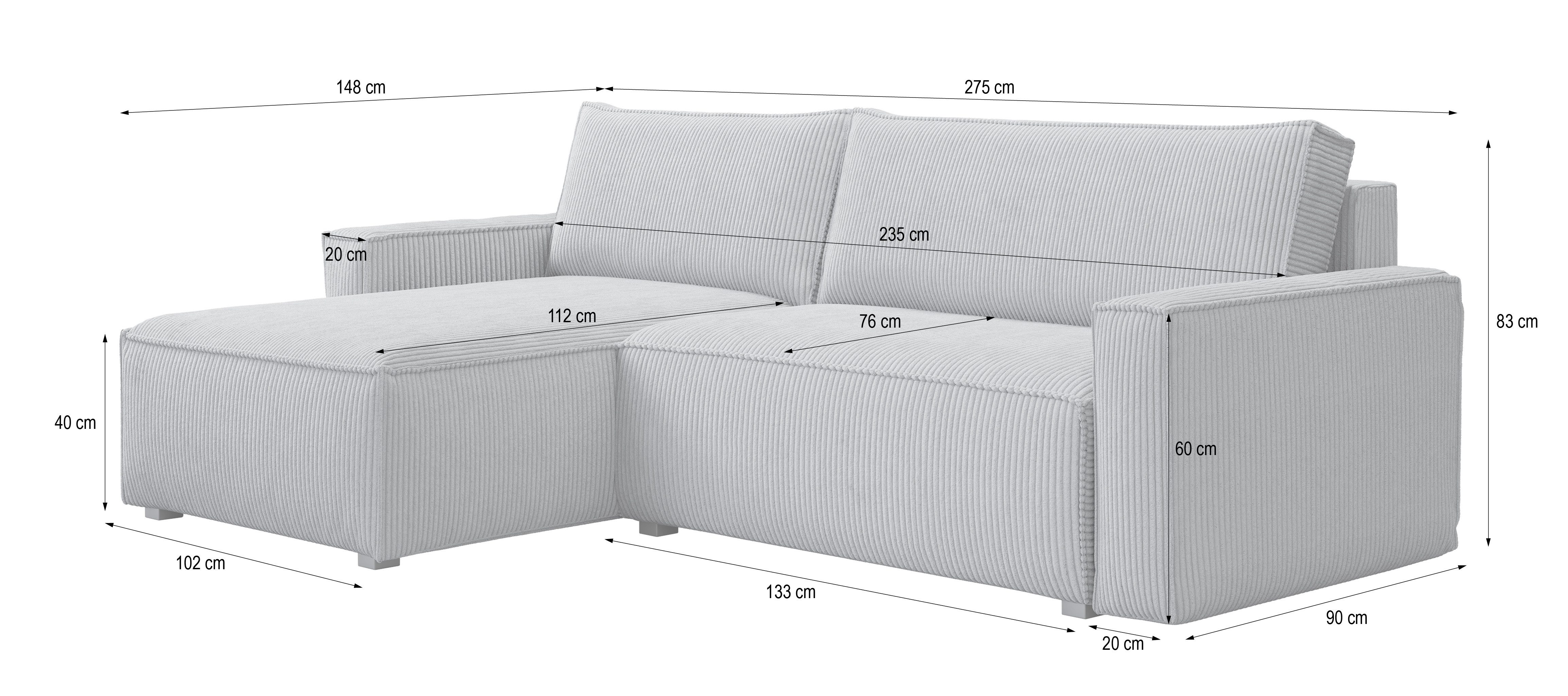 Masseno Ecksofa BESMIR mit Schlaffunktion L-Form, Sofa mit Bettkasten