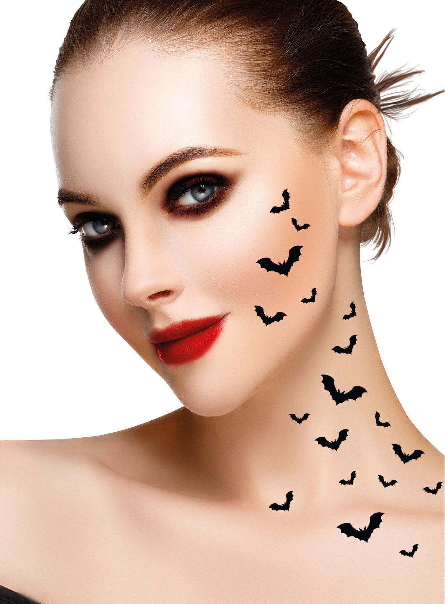 Metamorph Theaterschminke Fledermäuse Klebetattoos Fasching Kostüm Karneval, Viele kleine Flatterviecher zum Aufkleben auf die Haut