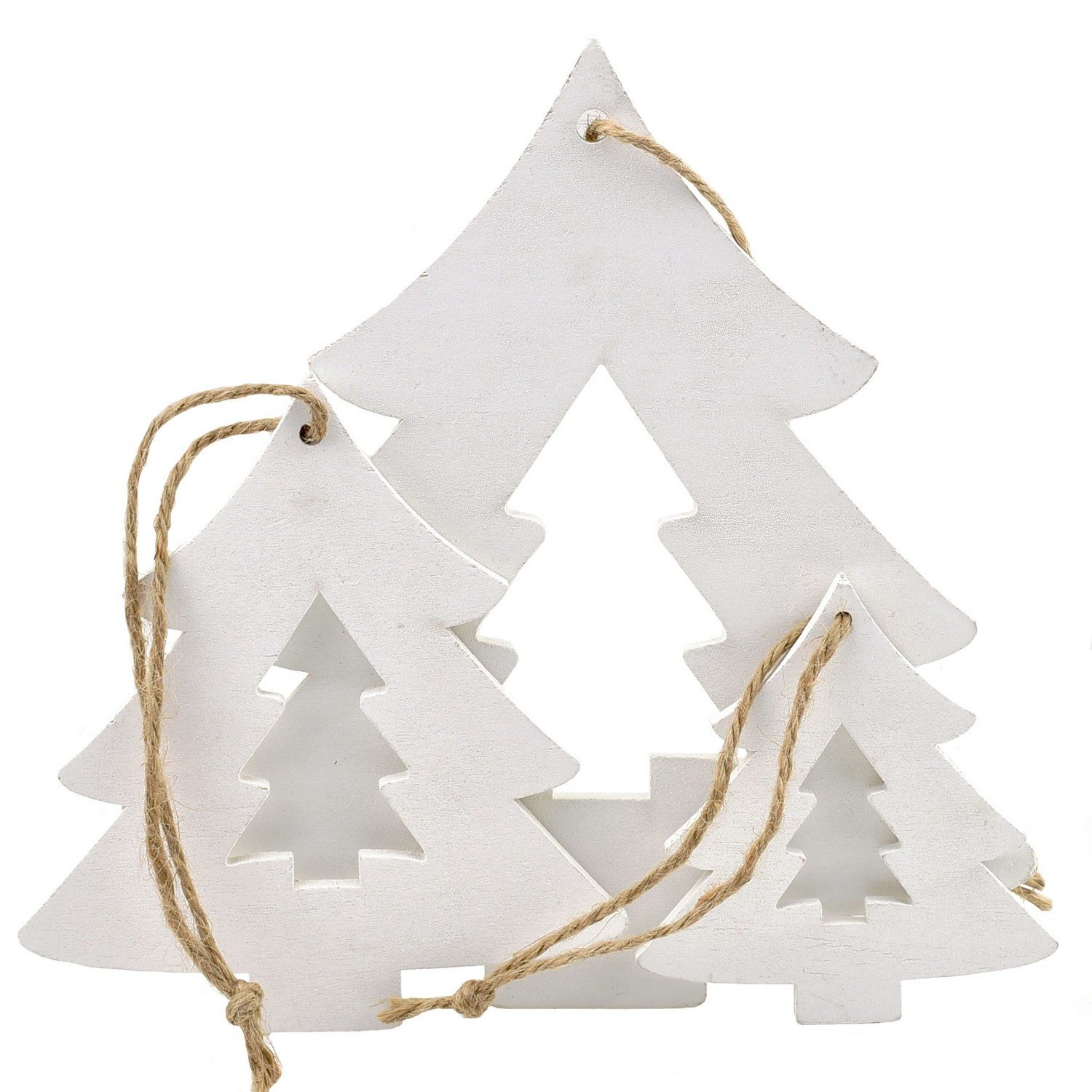 Deko AS Weihnachtsbaumkugel Holzhänger "Tannenbaum" in Weiß - 3 Stück 9/13/20cm - DE16-036 (3 St), verschiedenen Größen