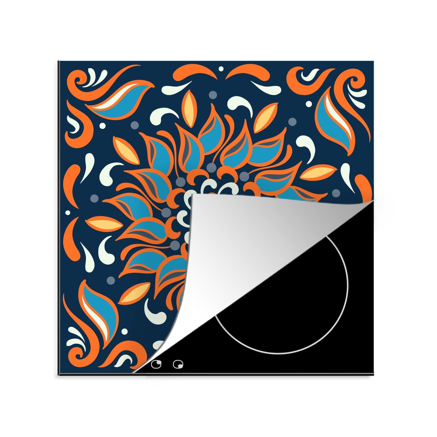 tlg), Orange - - Arbeitsplatte cm, (1 Vinyl, 78x78 Ceranfeldabdeckung, küche Herdblende-/Abdeckplatte MuchoWow Quadratisch, für Sonnenblume - Blau