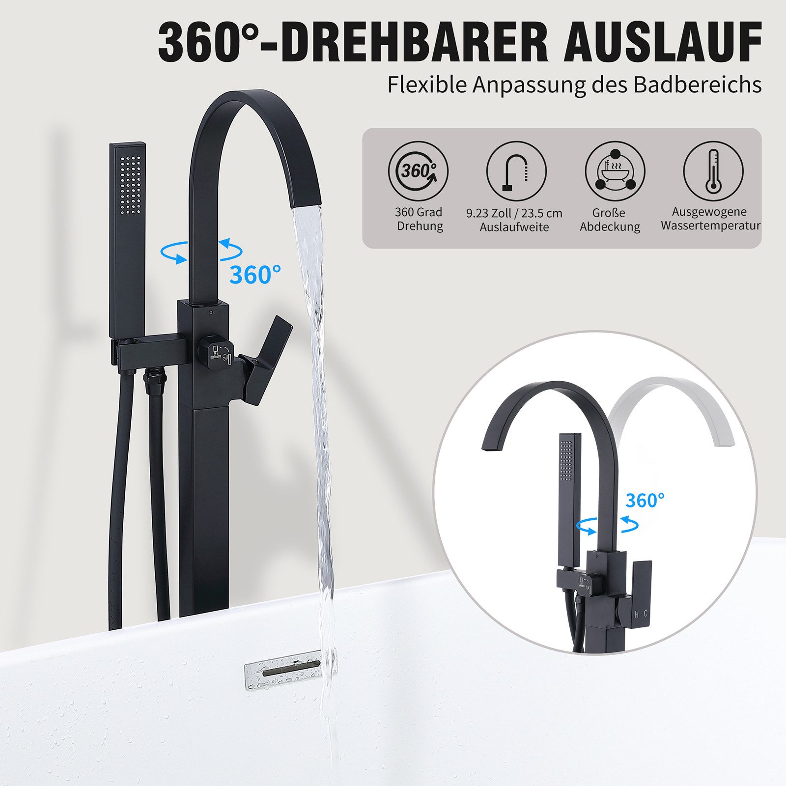 HOMELIVE Standarmatur Standarmatur Freistehende Armatur Badewannenarmatur Wannenarmatur (Set) Freistehende Badewannenarmatur,Wasserhahn Bad,Messing