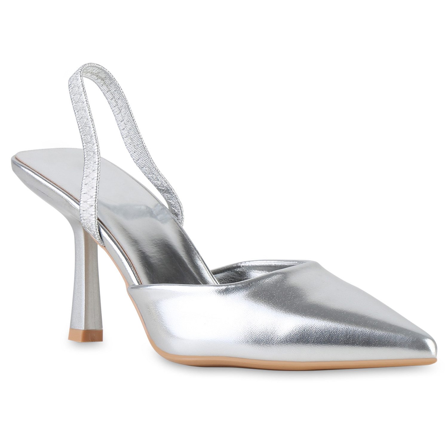 VAN HILL 21649037 KY L1103 Damen Pumps Silver 37 Slingpumps Damen Slingpumps Pumps Spitze Stiletto Klassische Basic