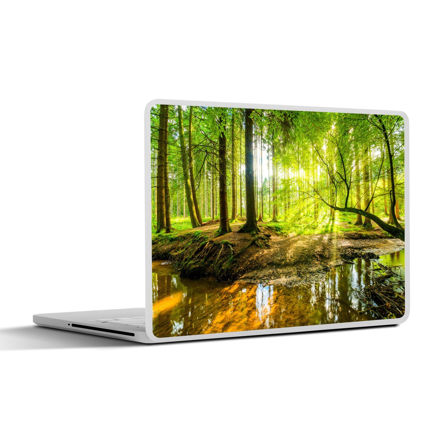 MuchoWow Laptop-Aufkleber Wald - Landschaft - Wasser - Bäume - Sonne - Grün - Natur, (1tlg), Laptop Folien Cover, Aufkleber, Sticker, Schutz vor Kratzern, 25x18 cm