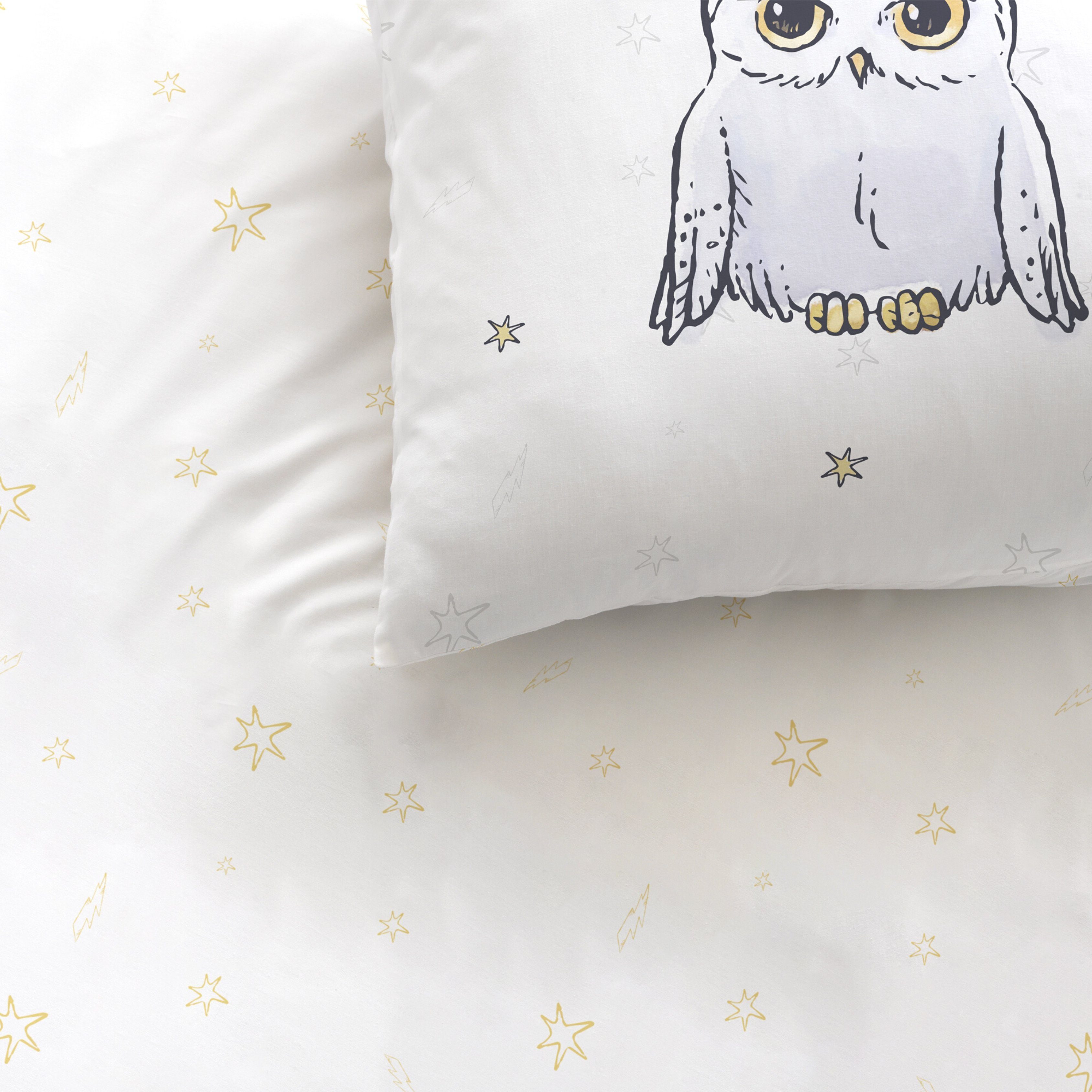 MTOnlinehandel Bettwäsche Harry Potter Eule Hedwig 135x200 + 80x80 cm, 100 % Baumwolle, Renforcé, 2 teilig, Kinderbettwäsche für alle Hogwarts Fans