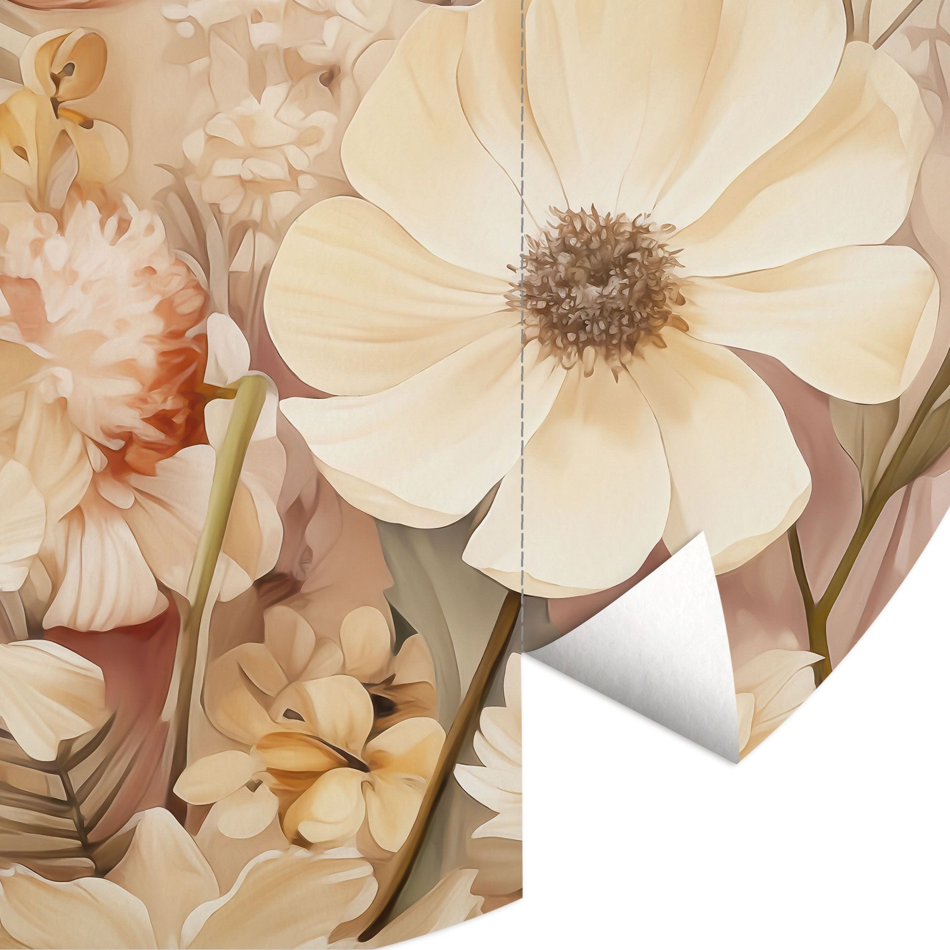 K&L Wall Art Fototapete selbstklebend Vliestapete Blumen Wandbild rund Vintage Natur Wanddeko, floral, bedruckt, selbstklebende Tapete